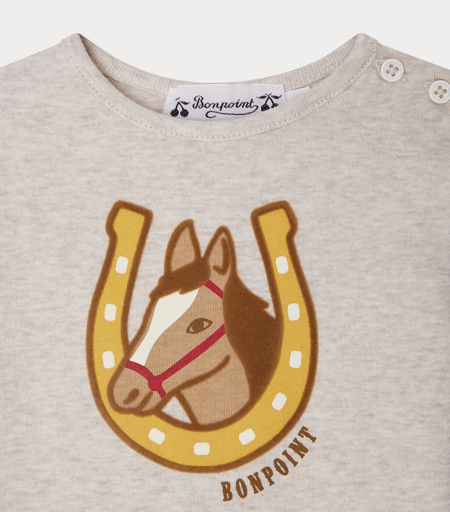 Cotton Horse Print Long-Sleeve T-Shirt (6-18 Months) UPB BEIGE Image 3