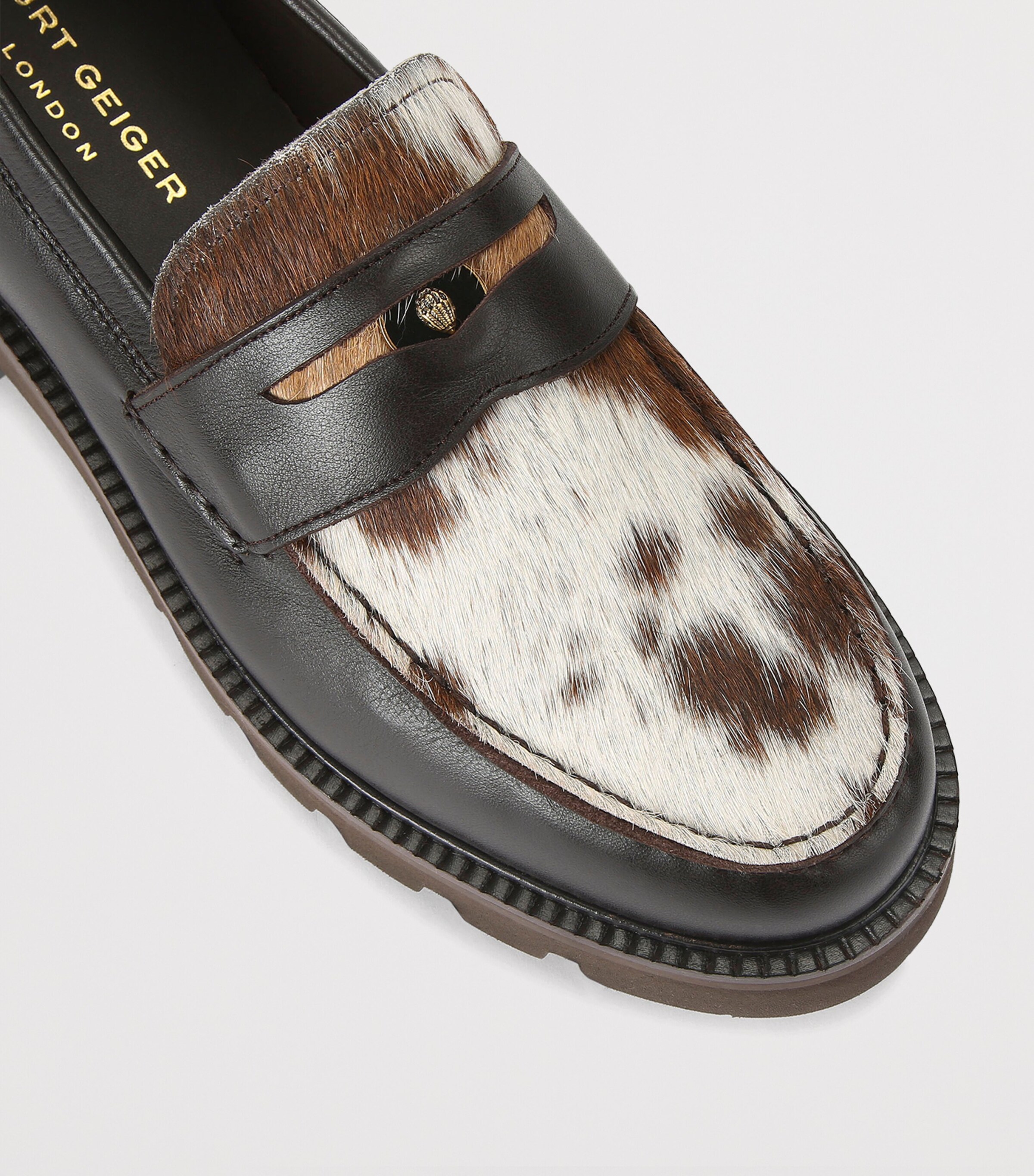 Leather Cow Print Brompton Penny Loafer BROWN Image 3