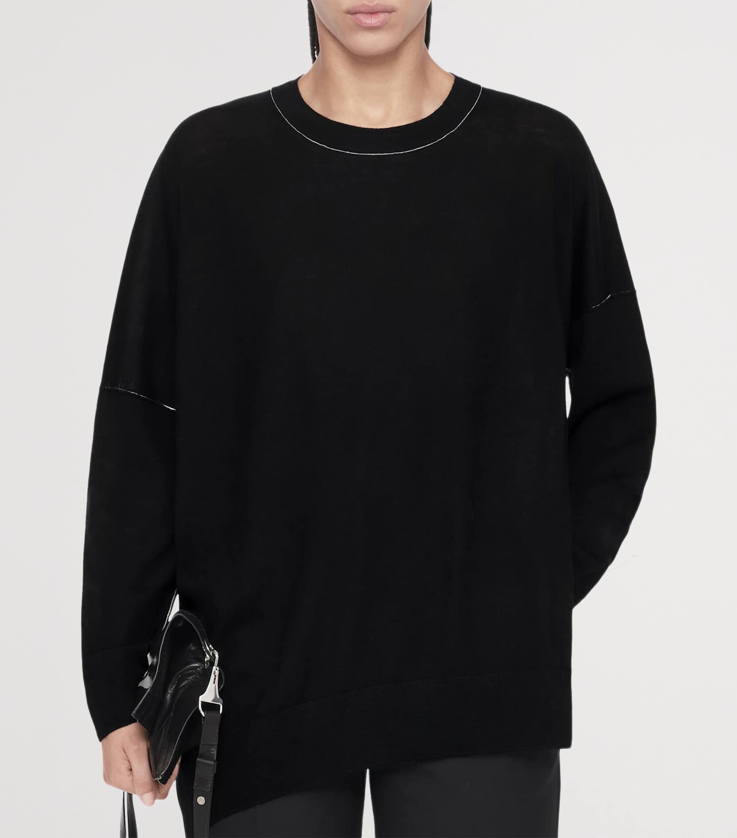 AllSaints Womens Merino Wool Asymmetric Martel Sweater Black Image 3