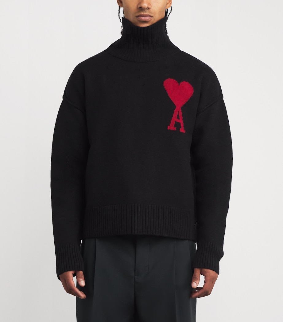 Virgin Wool Logo Rollneck Sweater BLACK/RED/009 Image 3