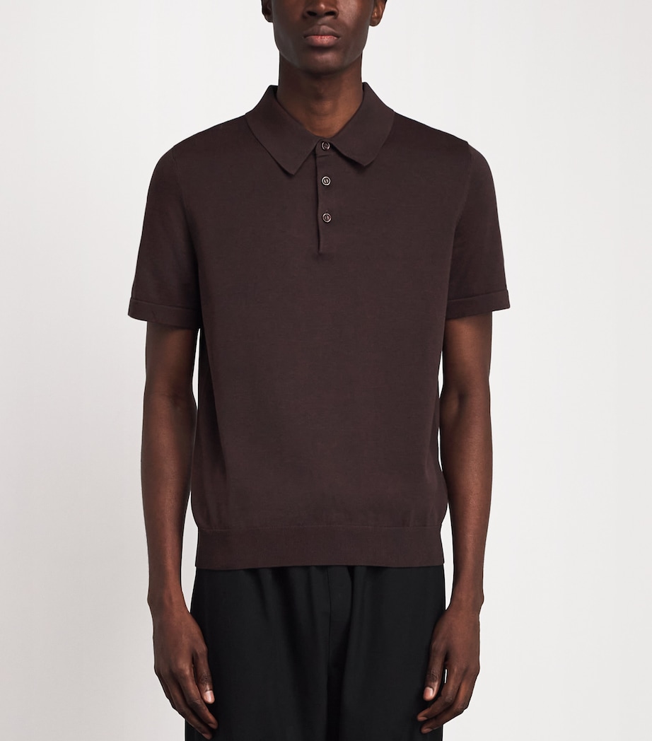 Sandro Paris Mens Knitted Polo Shirt Chocolate Image 4