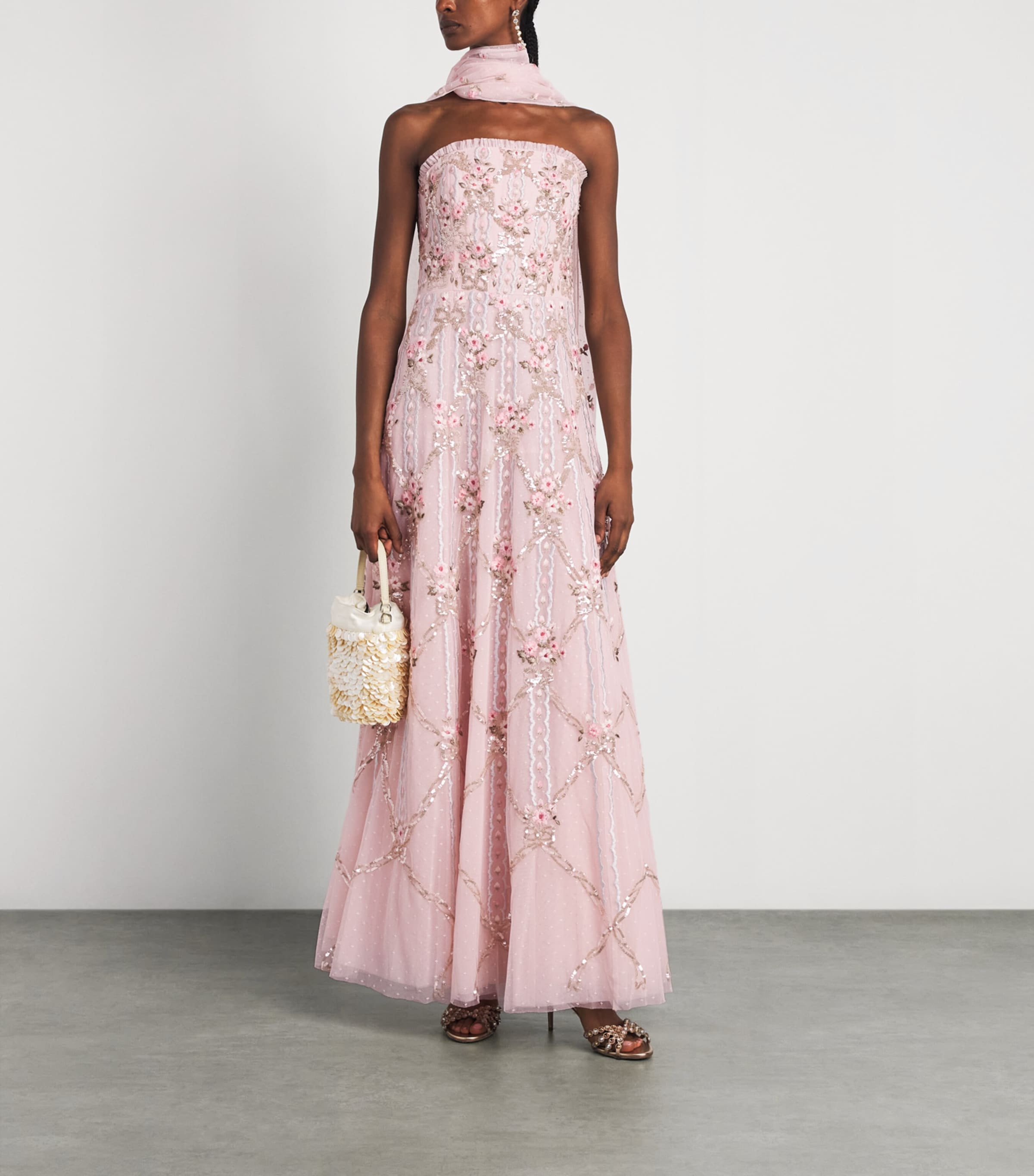 Needle & Thread Womens Lovers Lace Gown with Scarf Dusk Pink Image 2