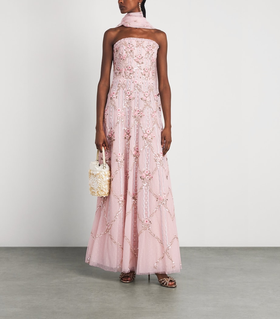 Needle & Thread Womens Lovers Lace Gown with Scarf Dusk Pink Image 2