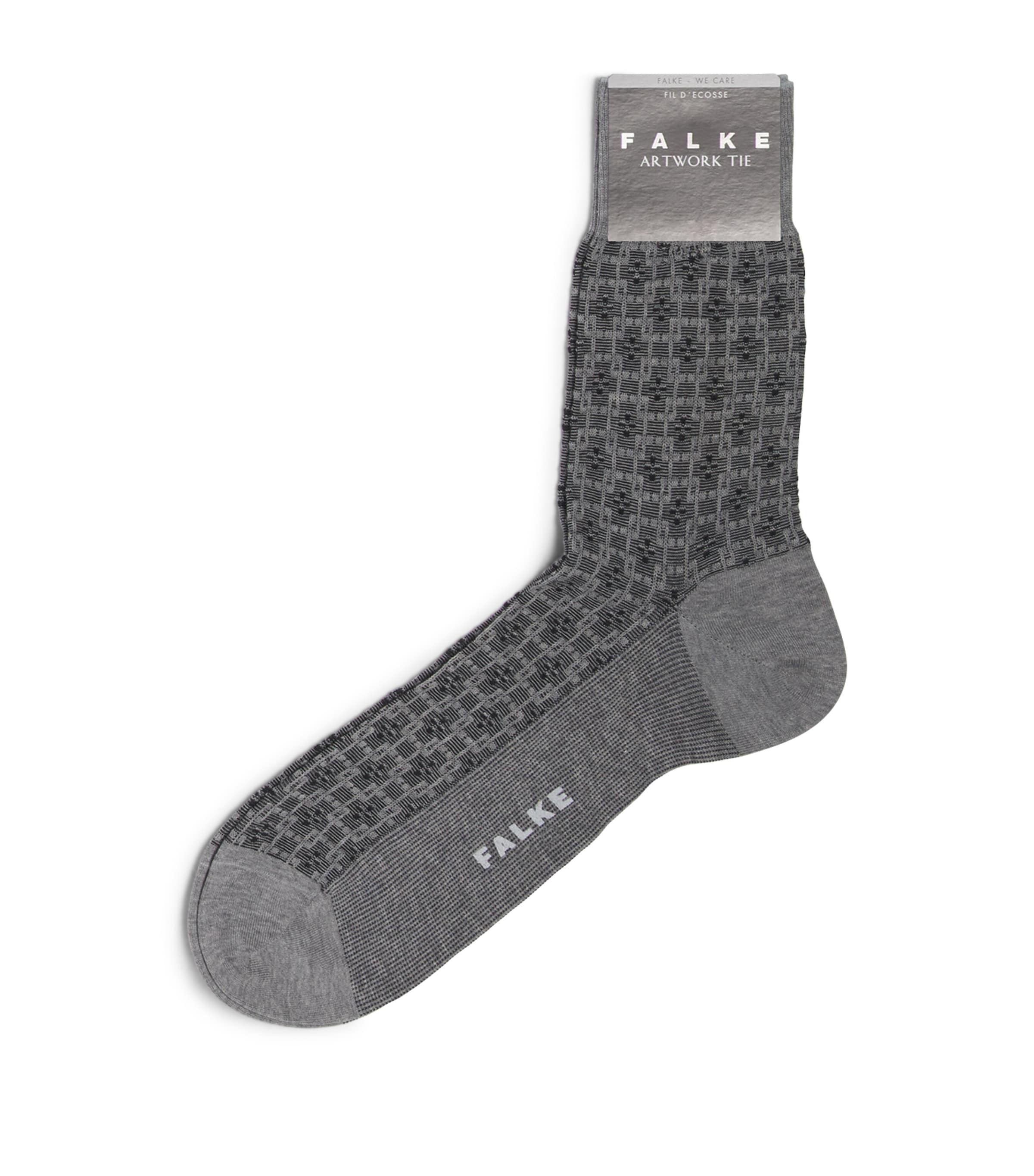 Falke Mens Artwork Tie Socks Light Grey Image 1