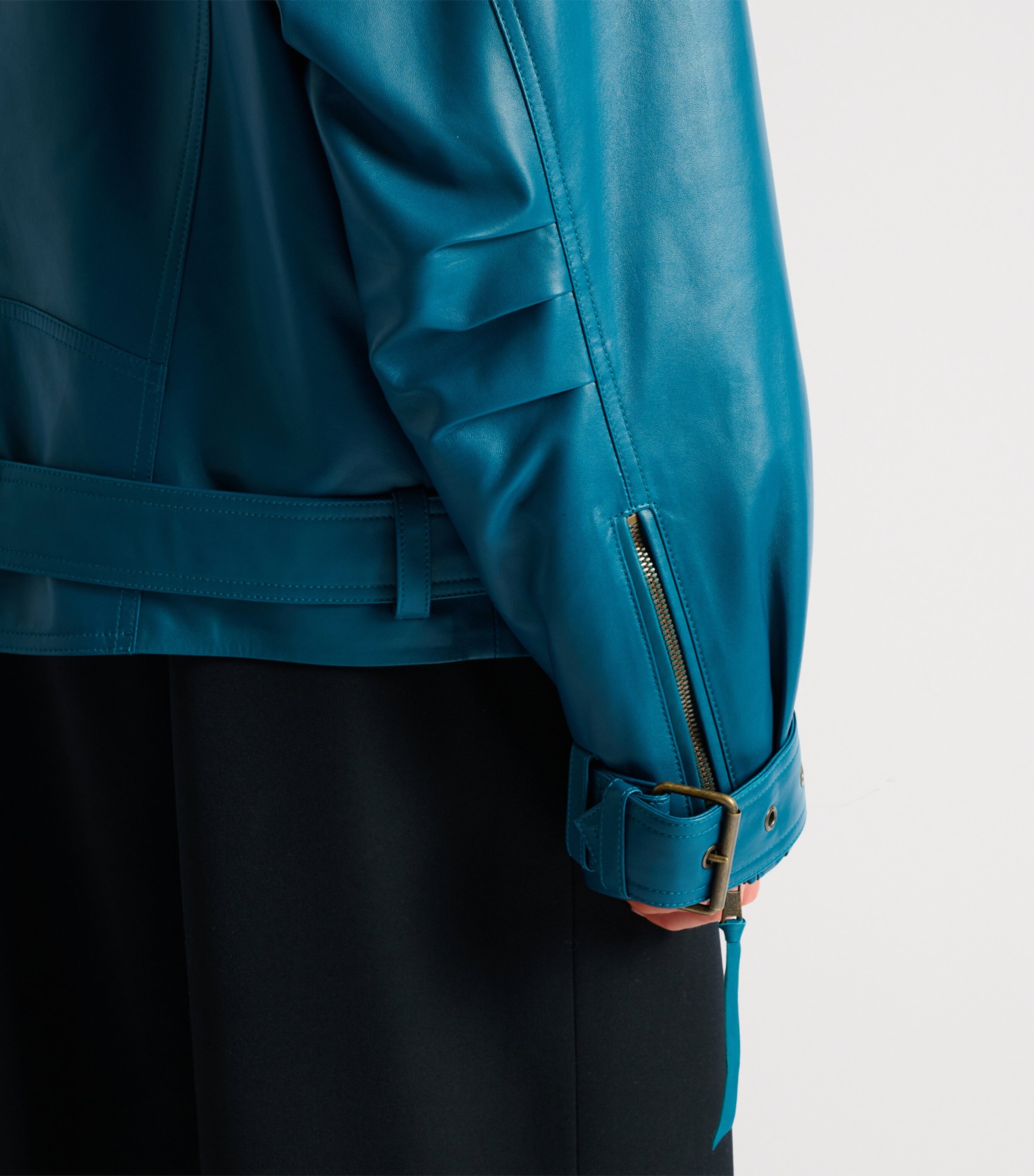Balmain Womens Lambskin Biker Jacket Bleu Canard Image 5