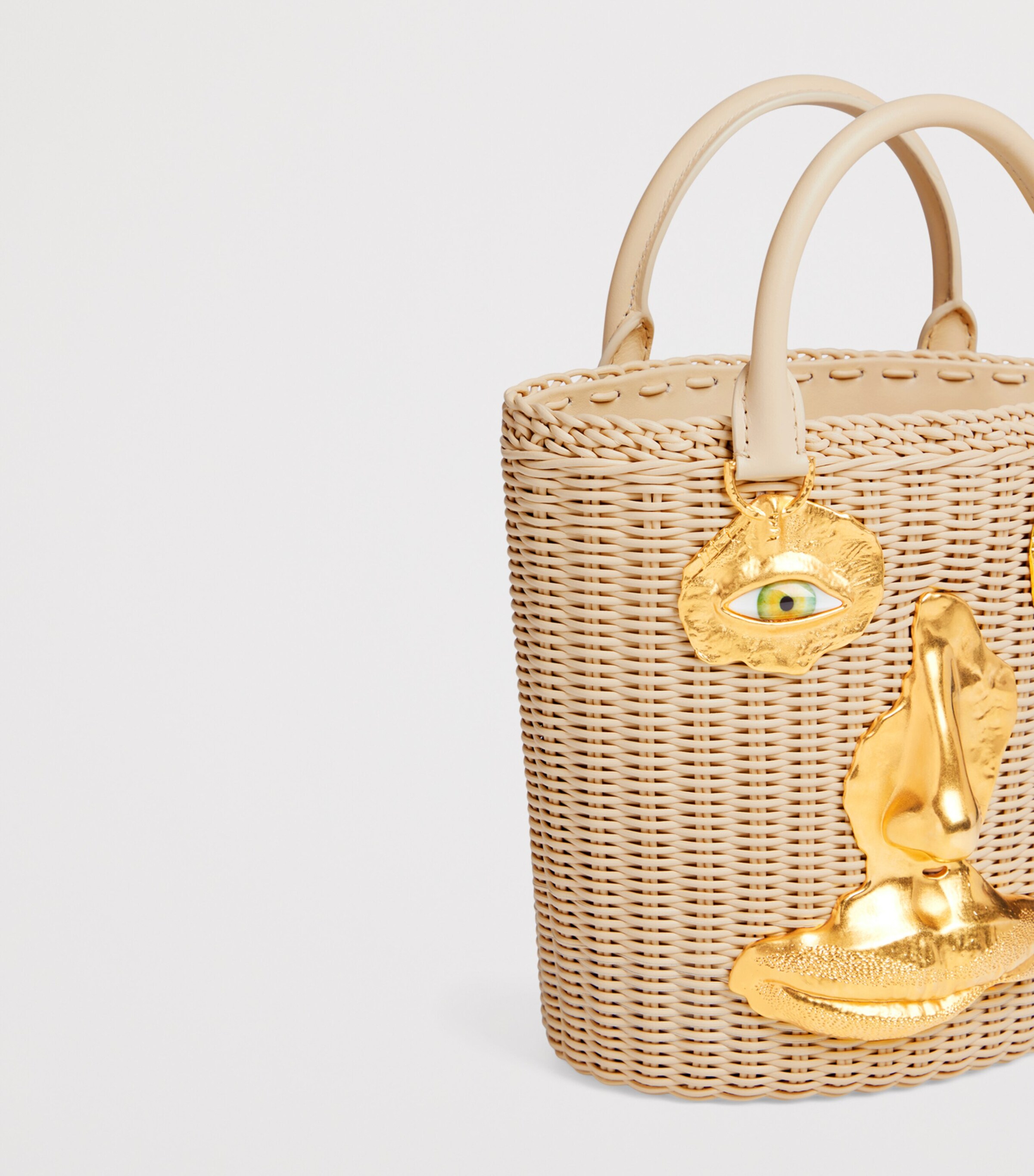 Schiaparelli Calfskin Wicker Face Bucket Bag Beige Image 4