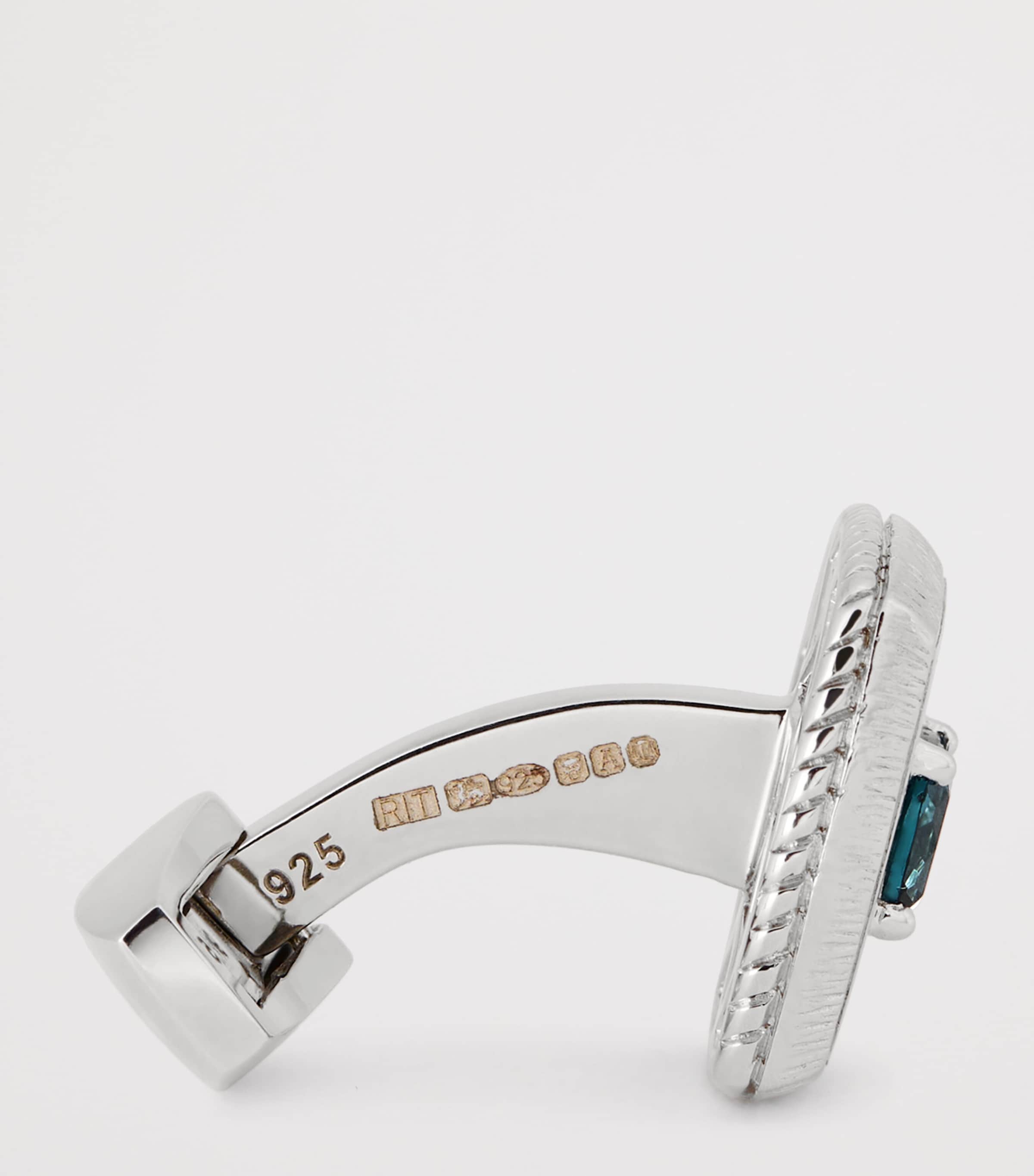 Sterling Silver and Topaz Graffiato Cufflinks BLUE Image 4