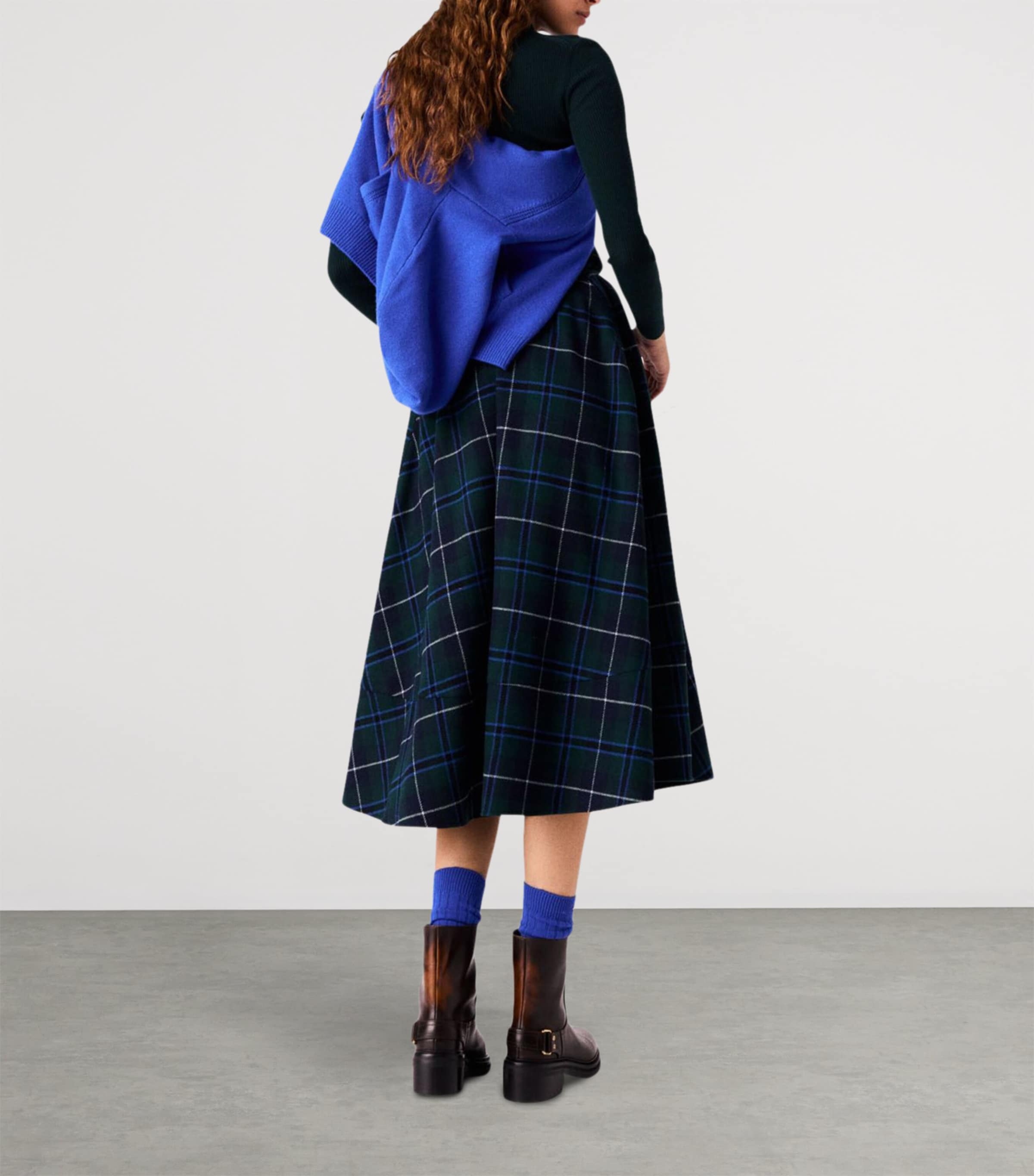 Maje Green Tartan Flared Midi Skirt | Harrods AU