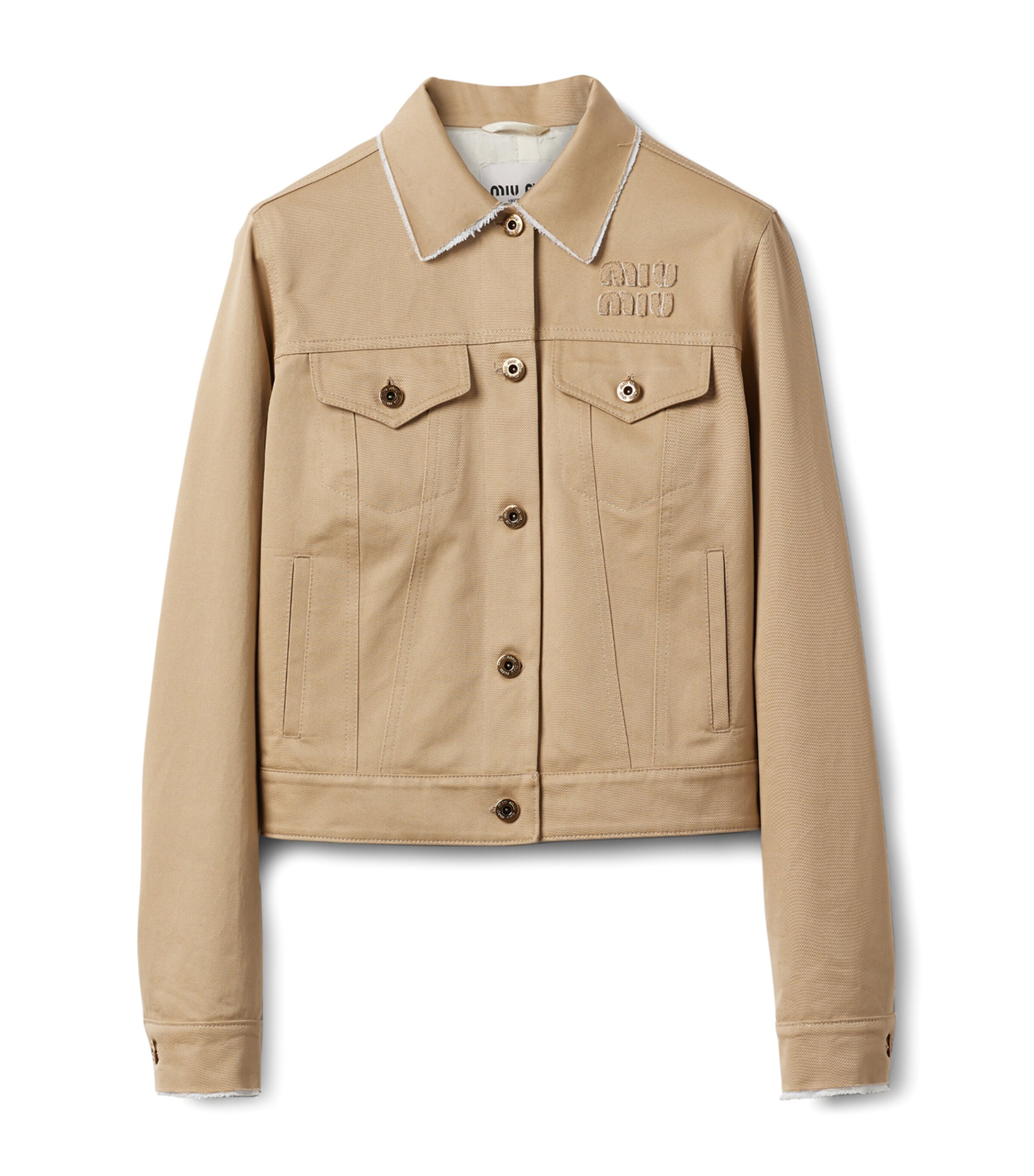 MiuMiu Chino Cloth Blouson Jacket チノクロス ブルゾン ロゴ Miu Miu Chino Cloth Blouson Jacket in Natural | Lyst