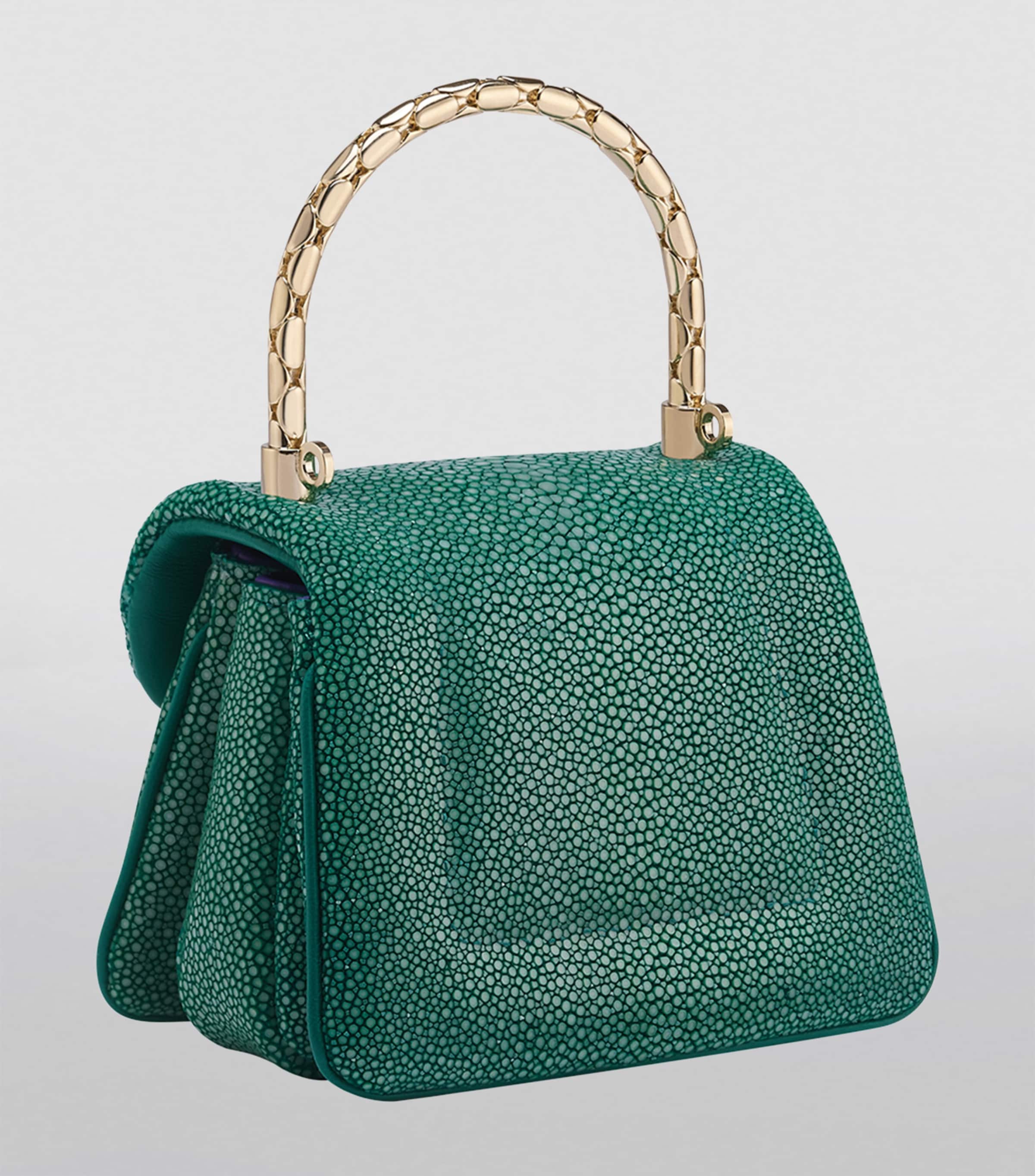 Leather Serpenti Reverse Top-Handle Bag GREEN LIGHT Image 2