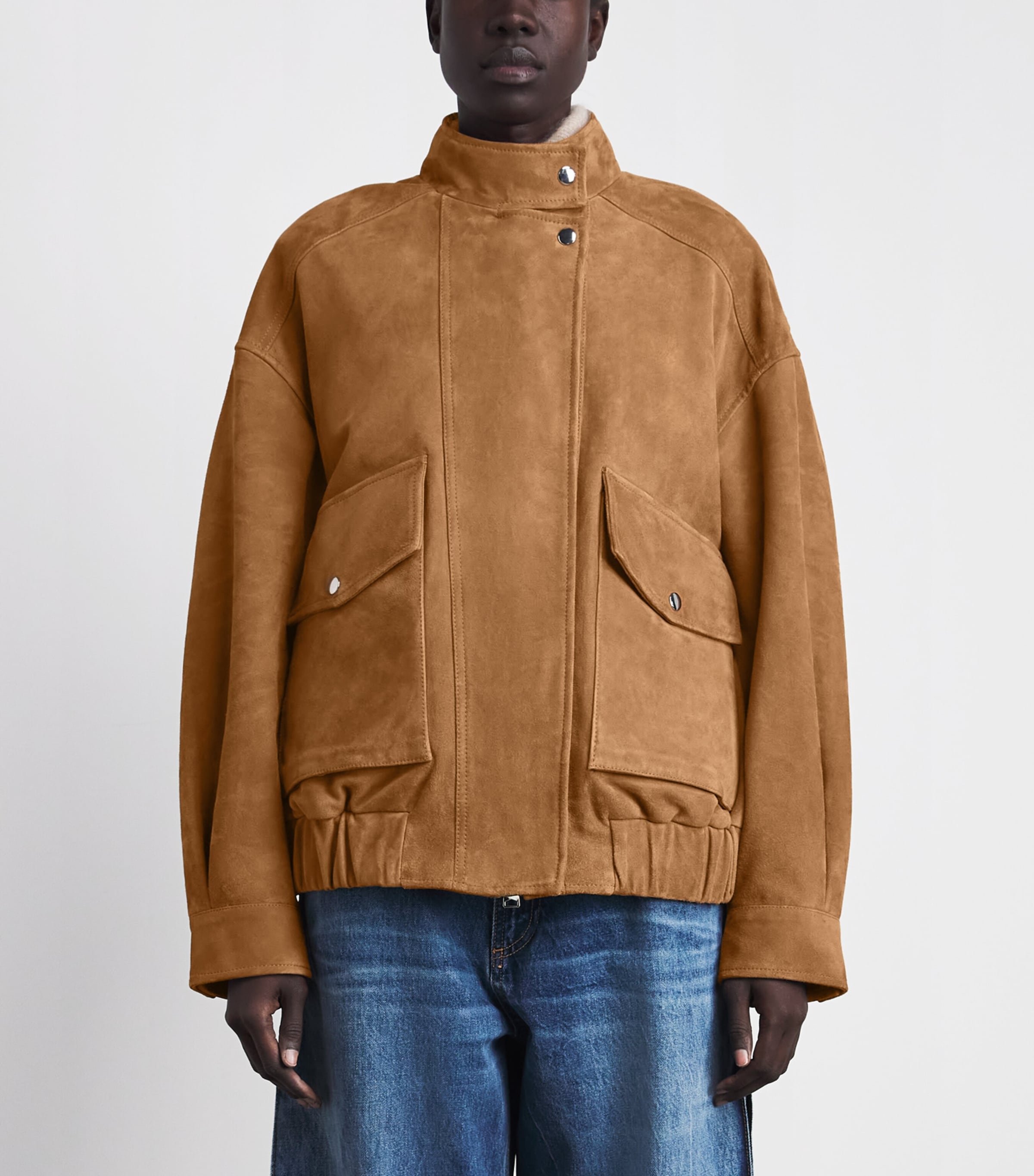 CHAROUX Womens Suede Tunnel Aviator Jacket Tan Image 4