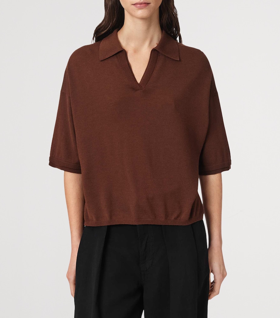 AllSaints Womens Wool Bern Polo Shirt Hot Choc Brown Image 3