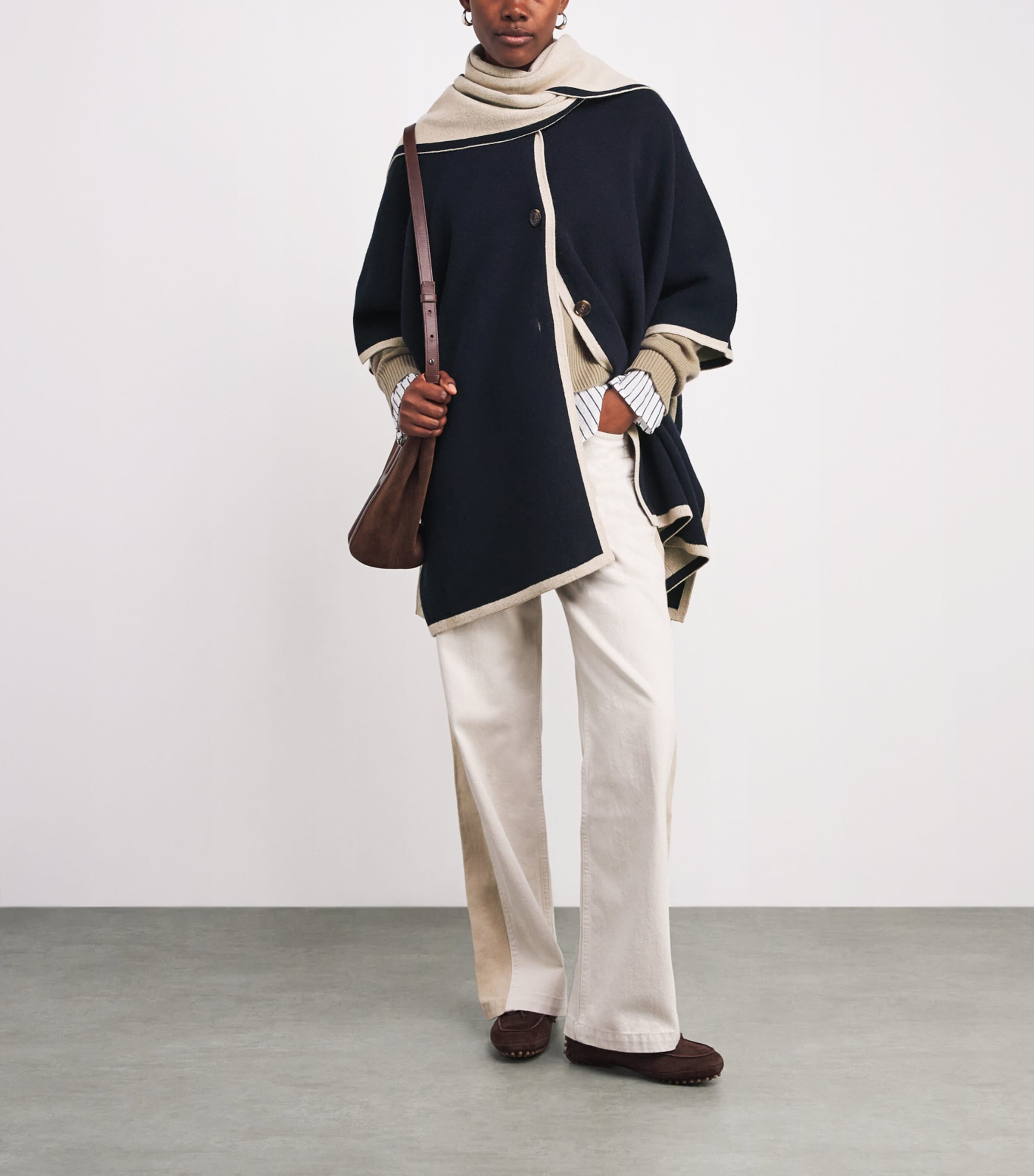 Knitted River Scarf and Cape DARK NAVY Image 2