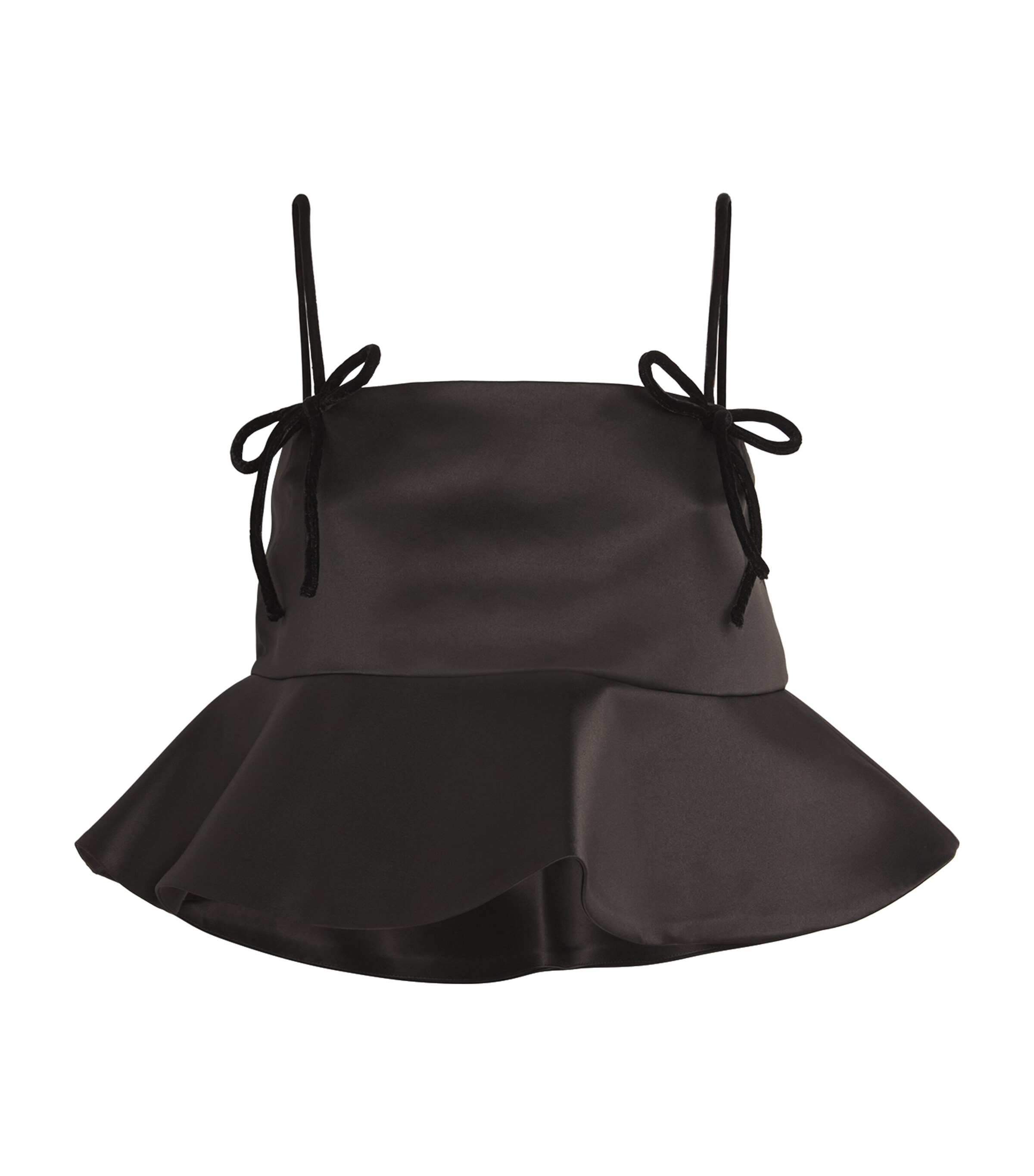 Ganni Satin Peplum Top In Black
