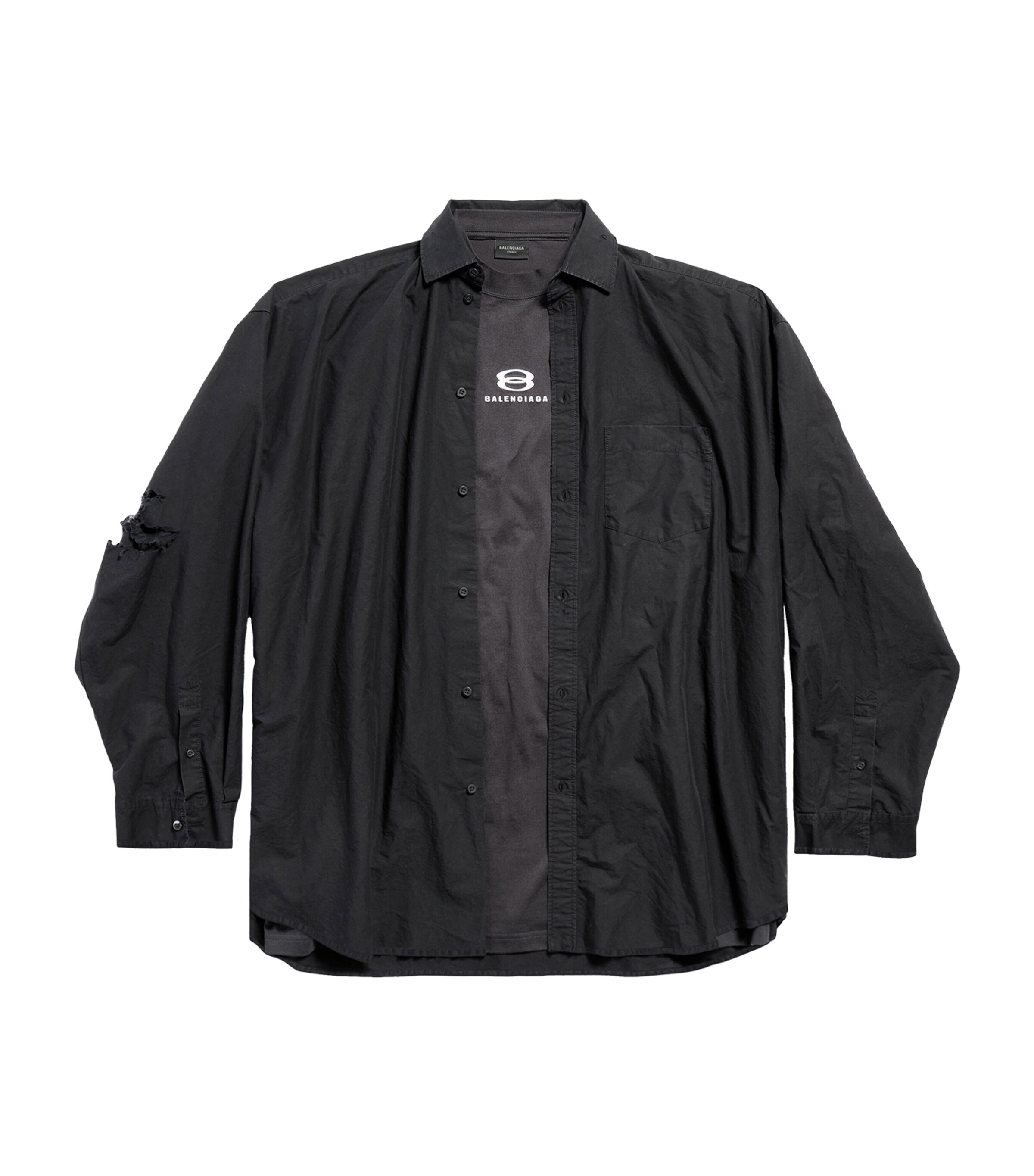 Balenciaga Cotton Distressed Overshirt In Black
