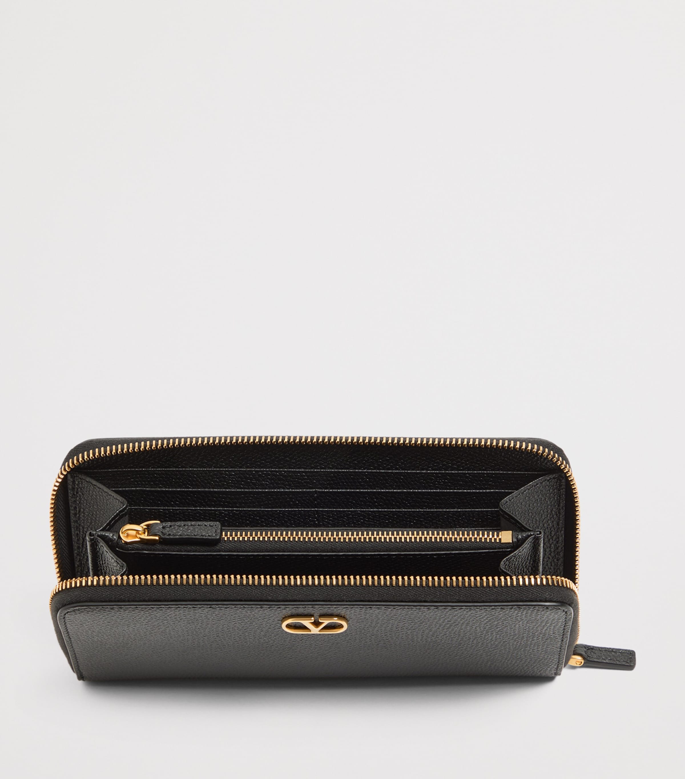 Valentino Garavani Black Leather VLogo Signature Zip-Around Wallet