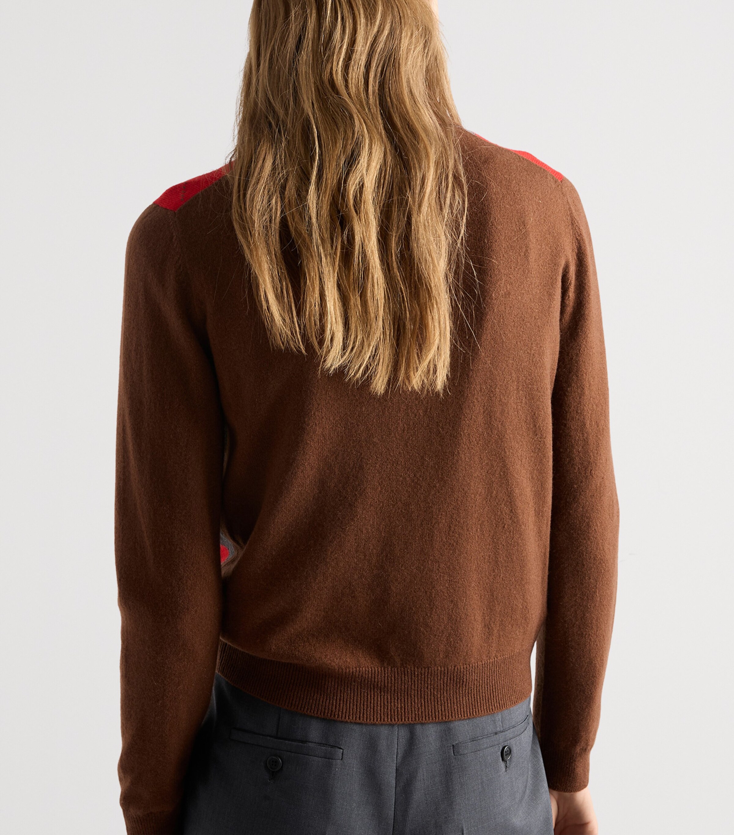 Prada Womens Cashmere Argyle Polo Sweater Brown Image 5