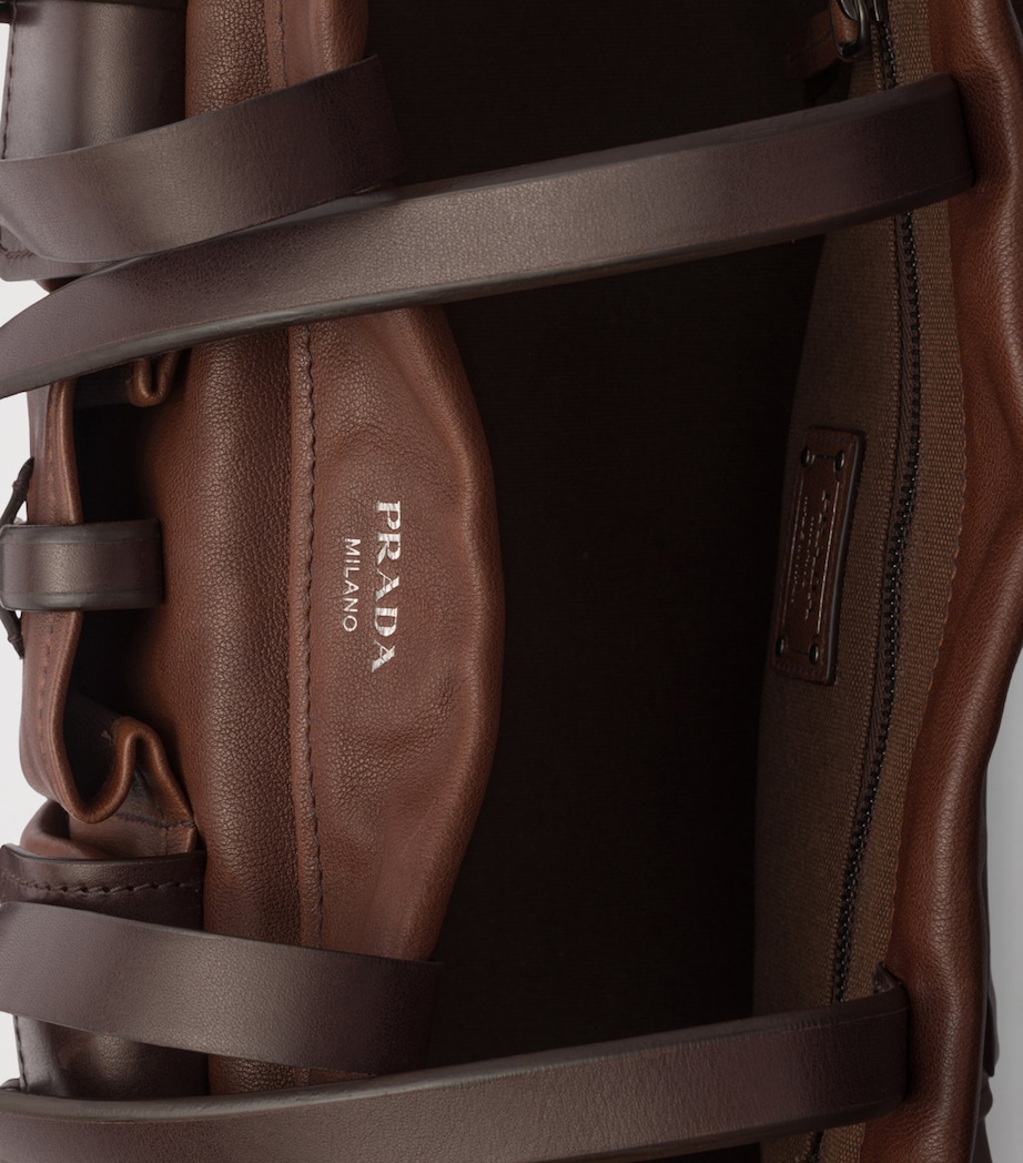 Prada Womens Large Buffalo Leather Route Tote Bag Brown Image 6