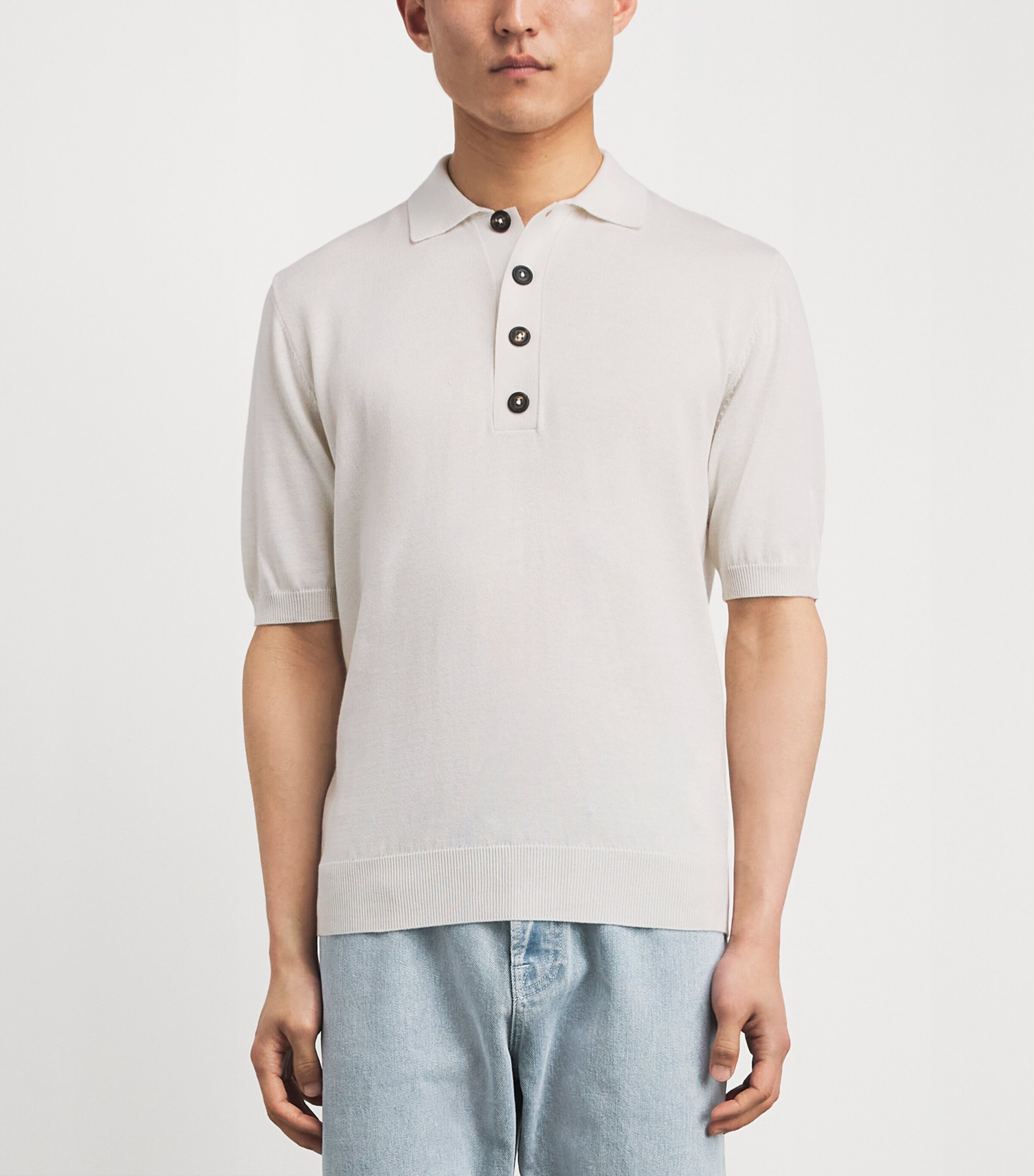 Eleventy Mens Cotton-Cashmere Polo Shirt Bianco Image 4