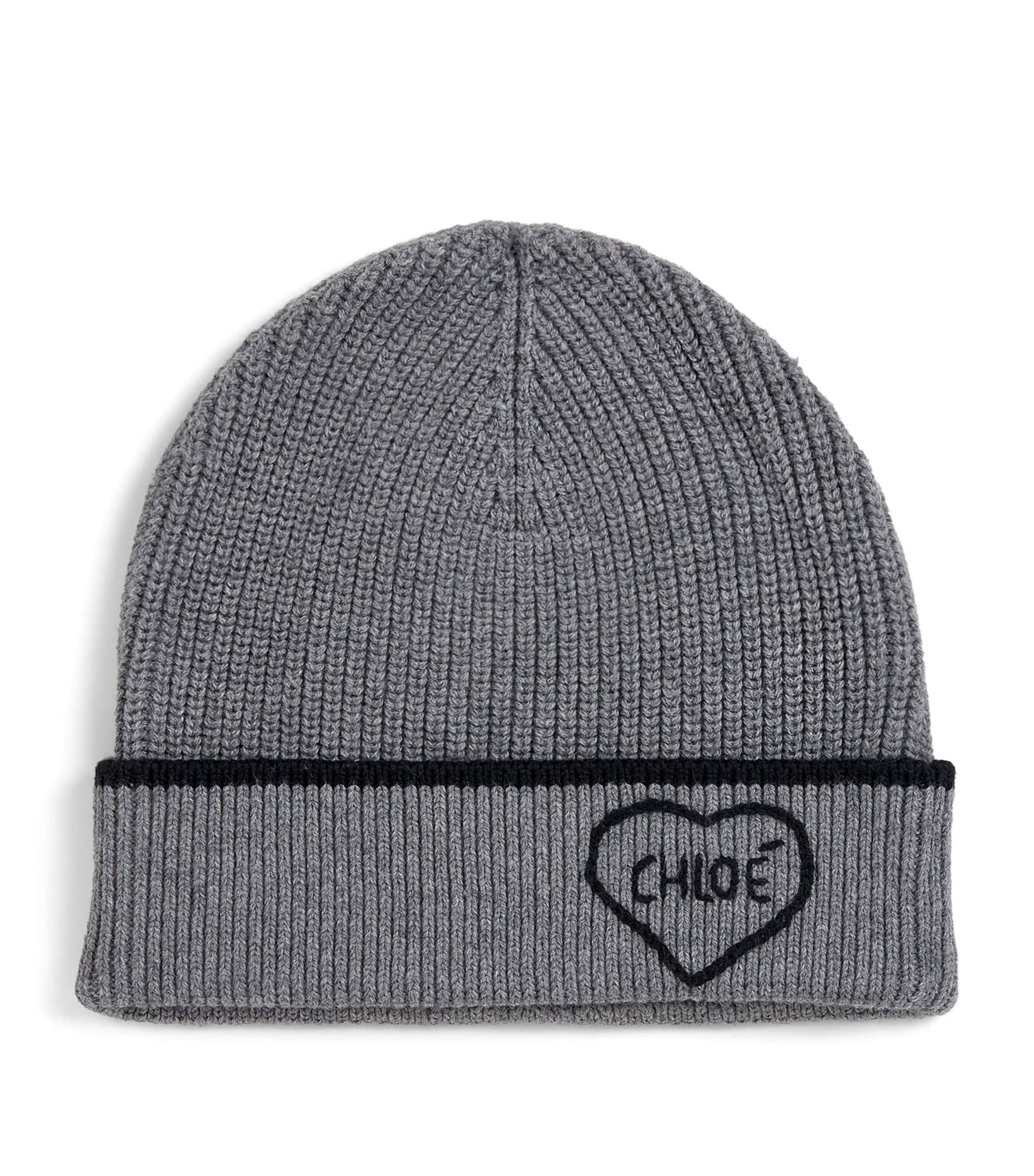 Chloé Kids Cotton-Wool Logo Beanie Heather Grey Image 1