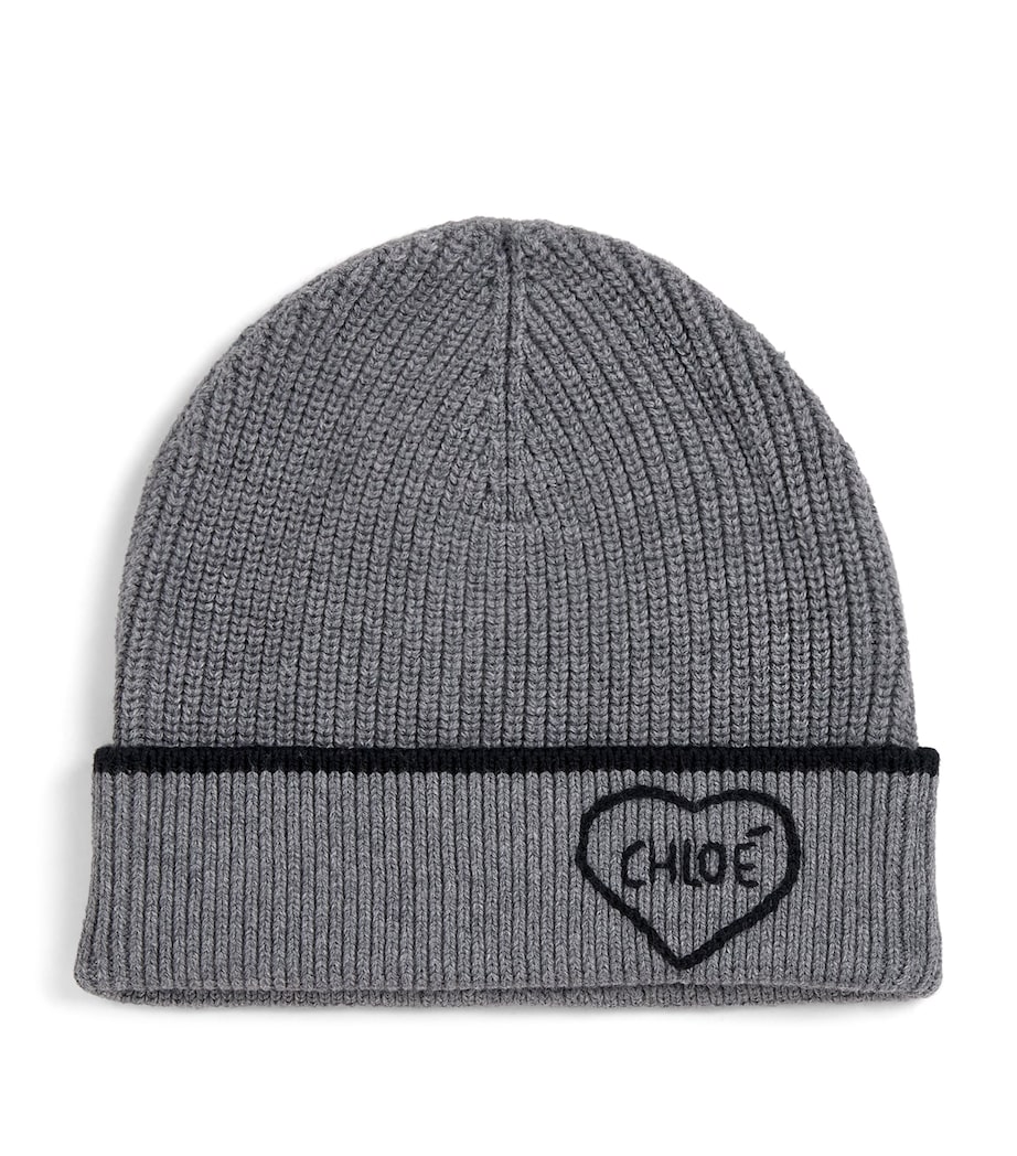 Chloé Kids Cotton-Wool Logo Beanie Heather Grey Image 1