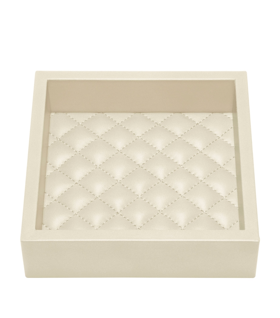 Leather Small Quilted Tray (15cm x 15cm) IVORY Image 1