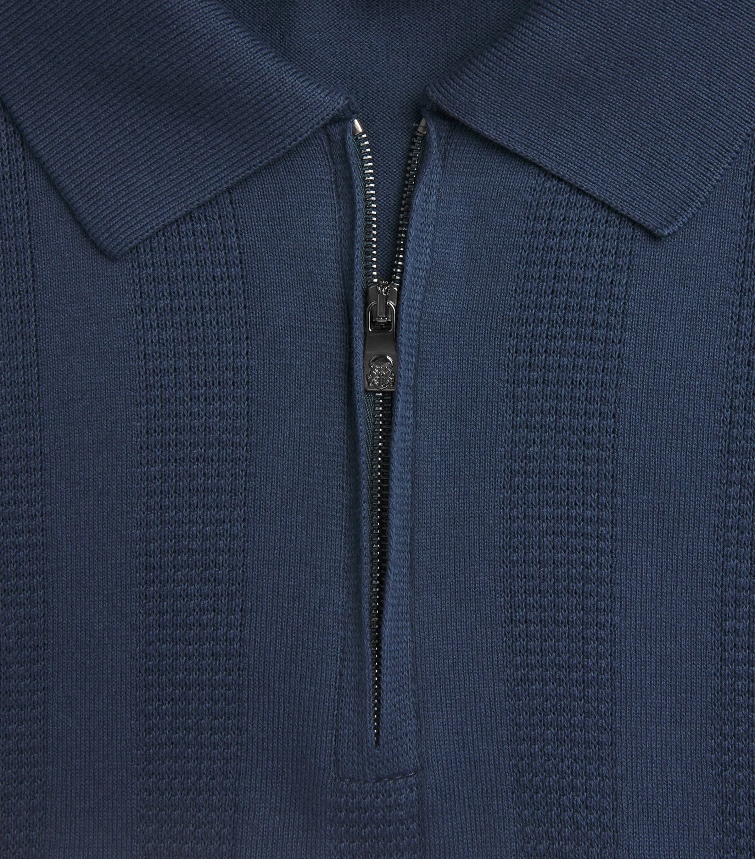 Corneliani Mens Zip-Detail Knitted Polo Shirt China Blue Image 6