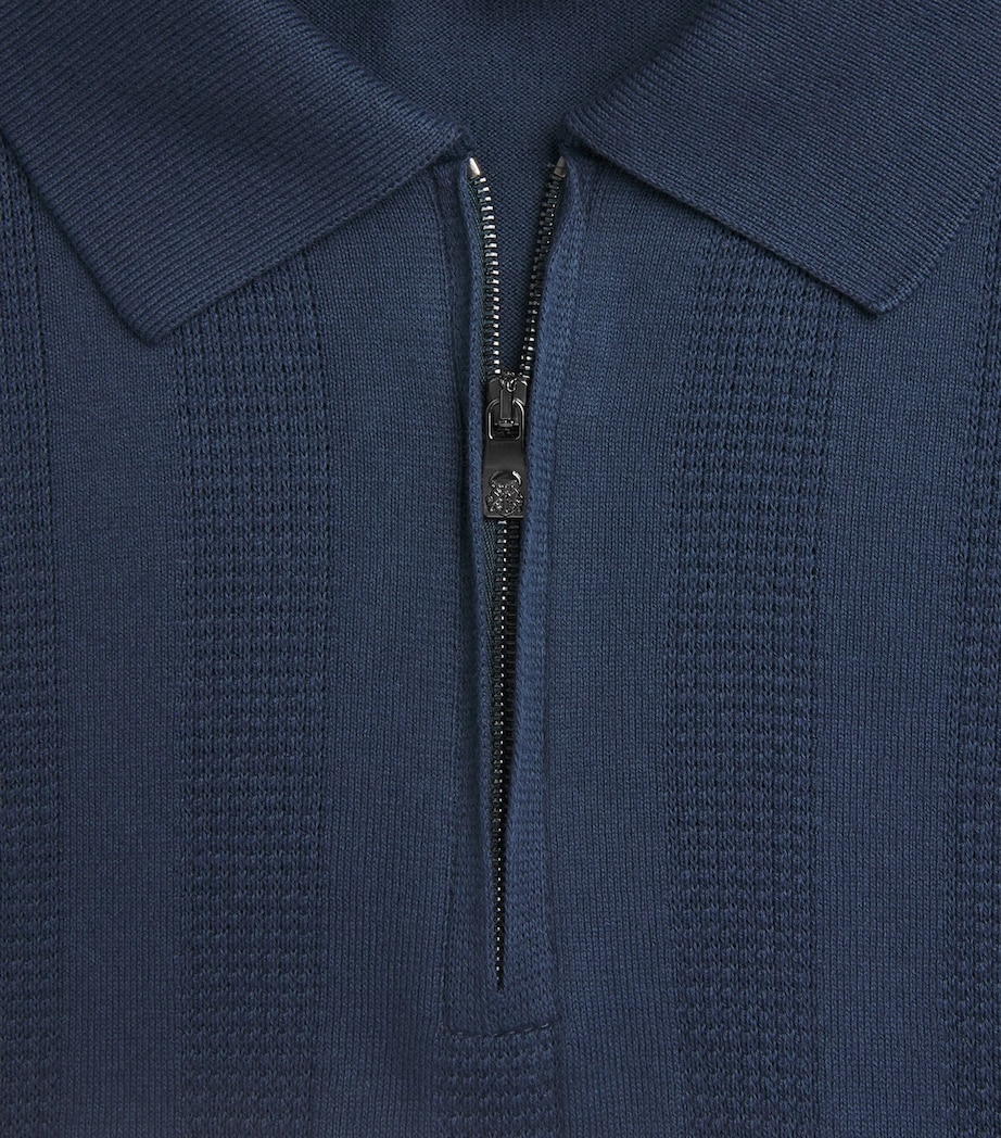 Corneliani Mens Zip-Detail Knitted Polo Shirt China Blue Image 6