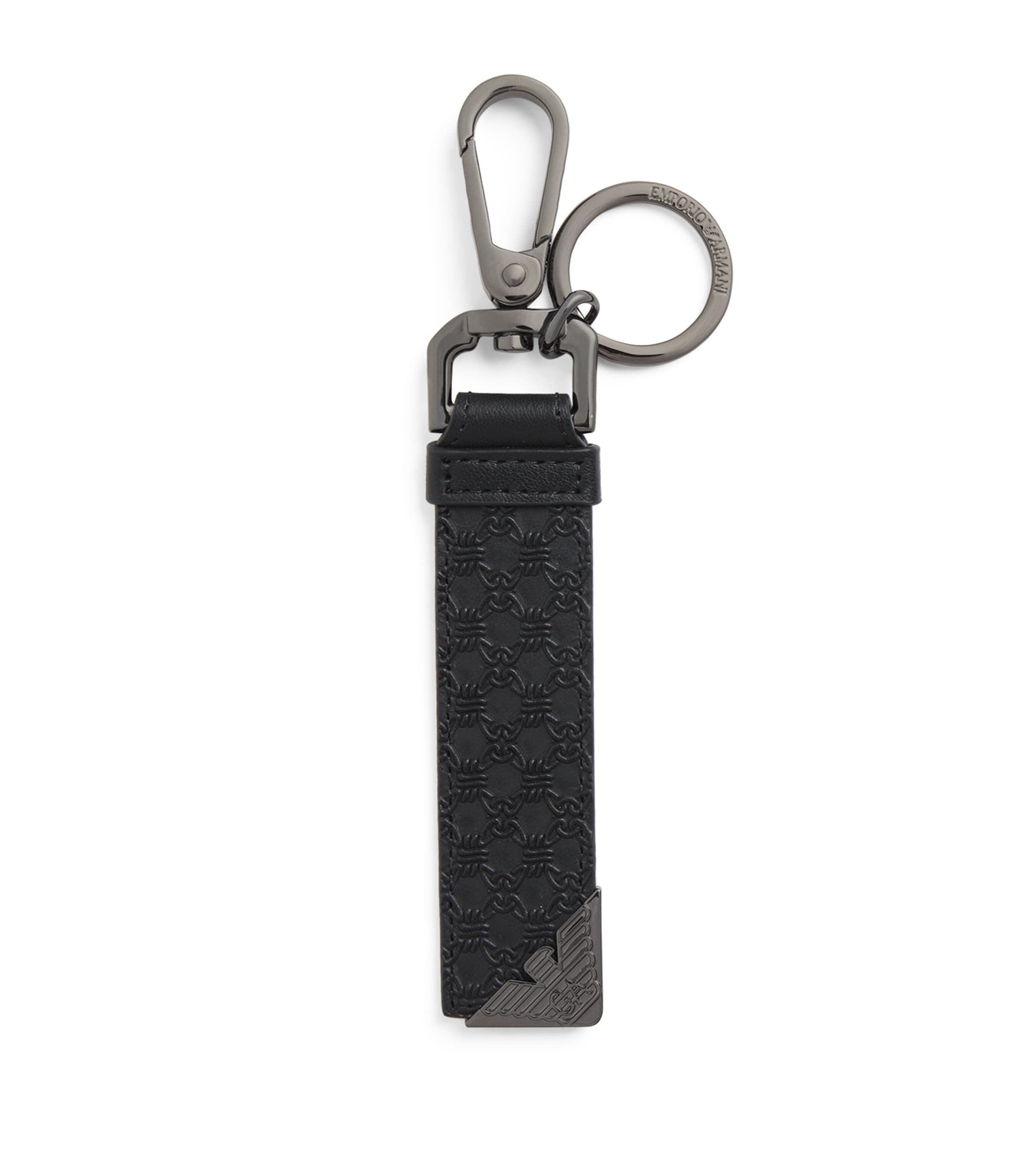 Shop Emporio Armani Leather Keyring In Black