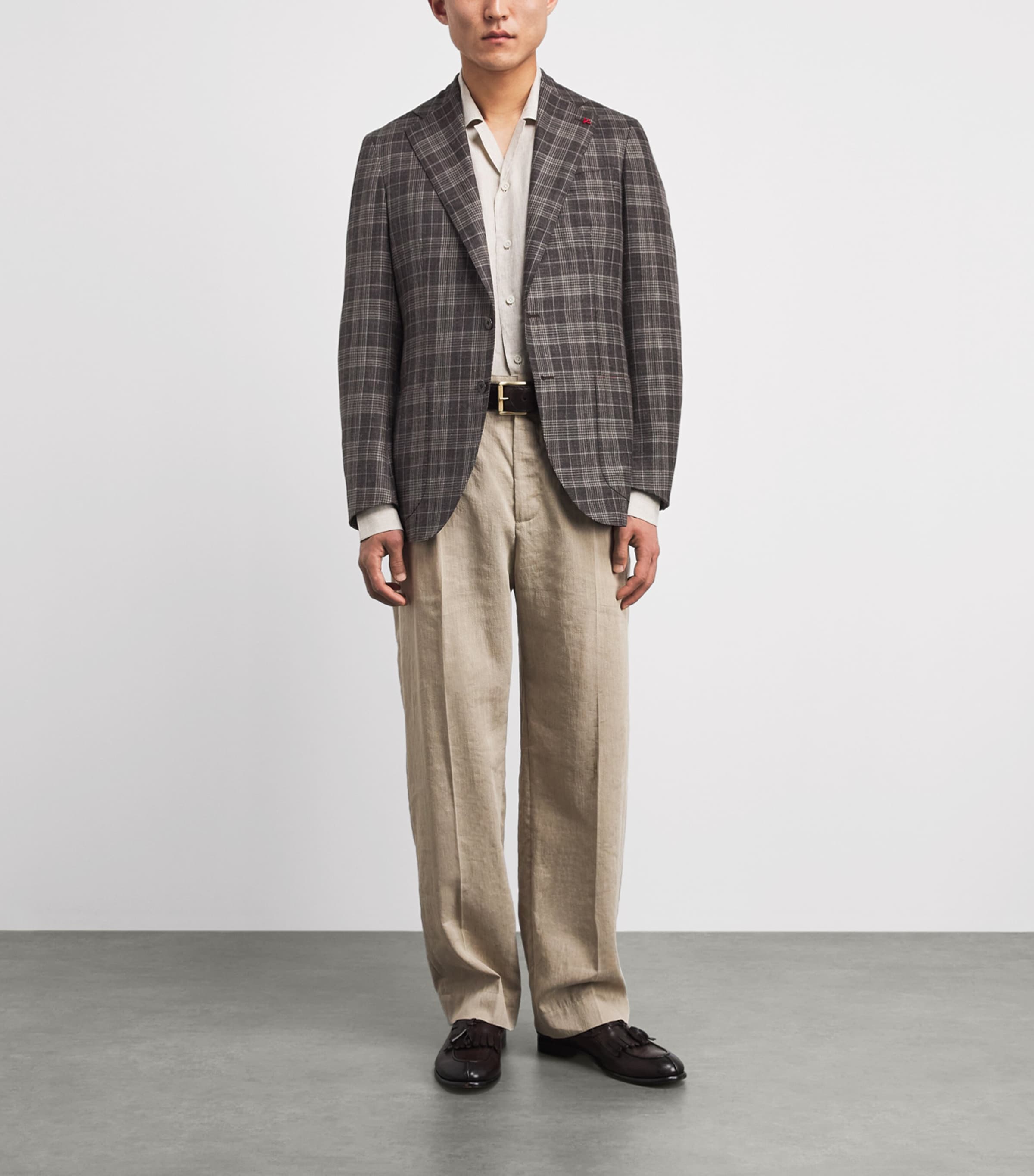 Isaia Mens Wool-Cashmere-Silk-Linen Check Blazer Image 2