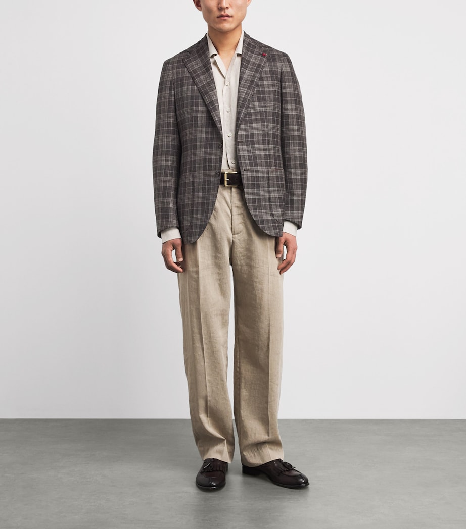 Isaia Mens Wool-Cashmere-Silk-Linen Check Blazer Image 2