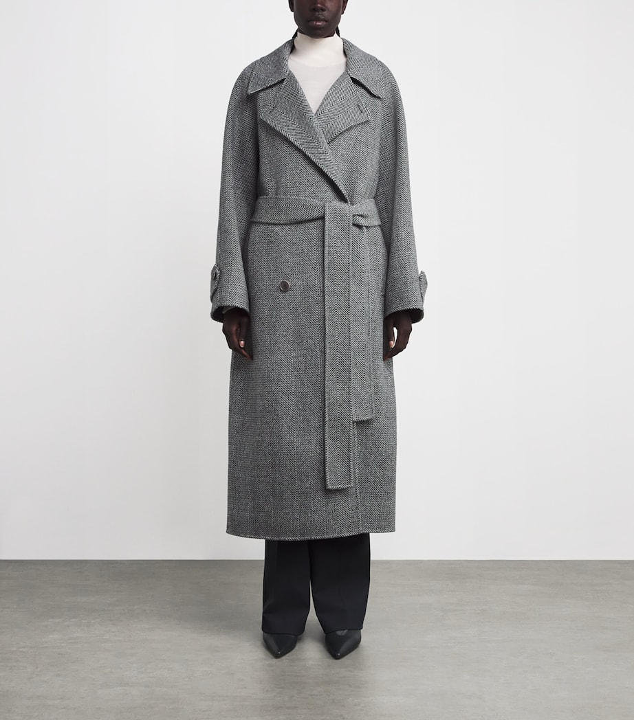 Virgin Wool Herringbone Navarre Linear Coat IVORY/SMOKE Image 3