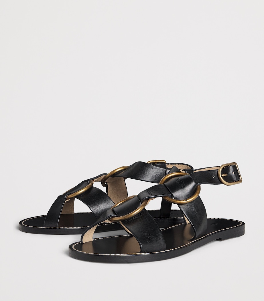 Leather Double O-Ring Sandals BLACK Image 2