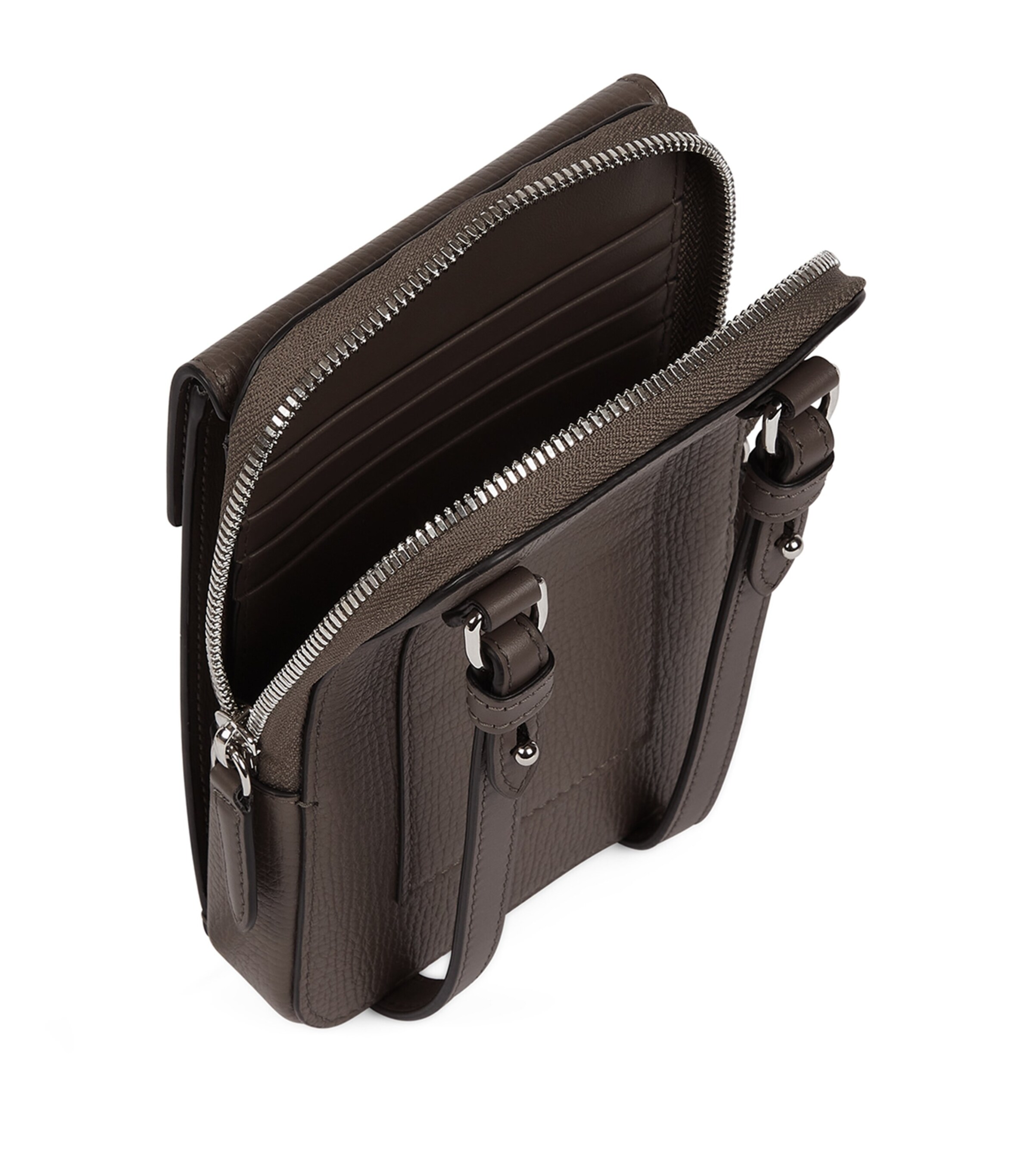 Smythson Ludlow Leather Cross-Body Pouch Dark Taupe Image 2