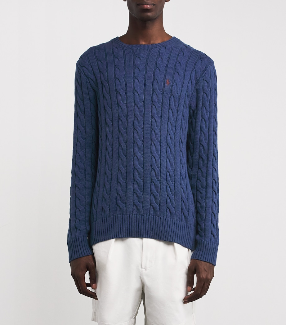 Cable-Knit Polo Pony Sweater NAVY Image 3
