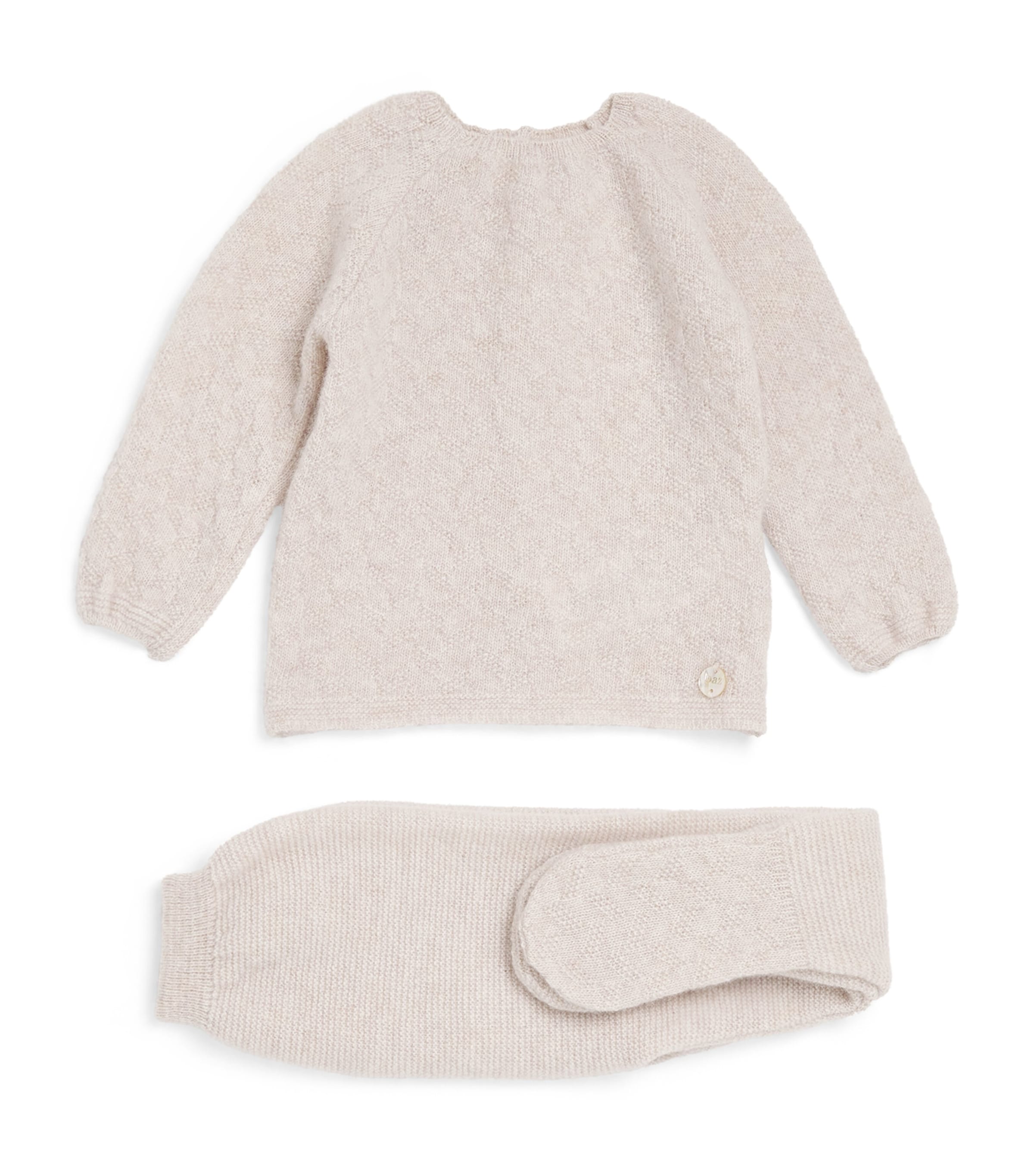 Paz Rodriguez Kids' Wool-cashmere Top And Leggings Set In Sand