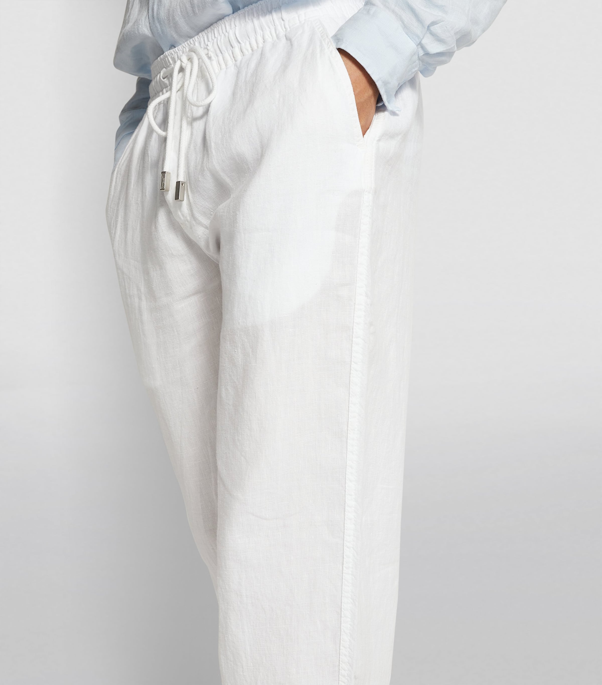 Linen Drawstring Trousers 010 WHITE Image 12