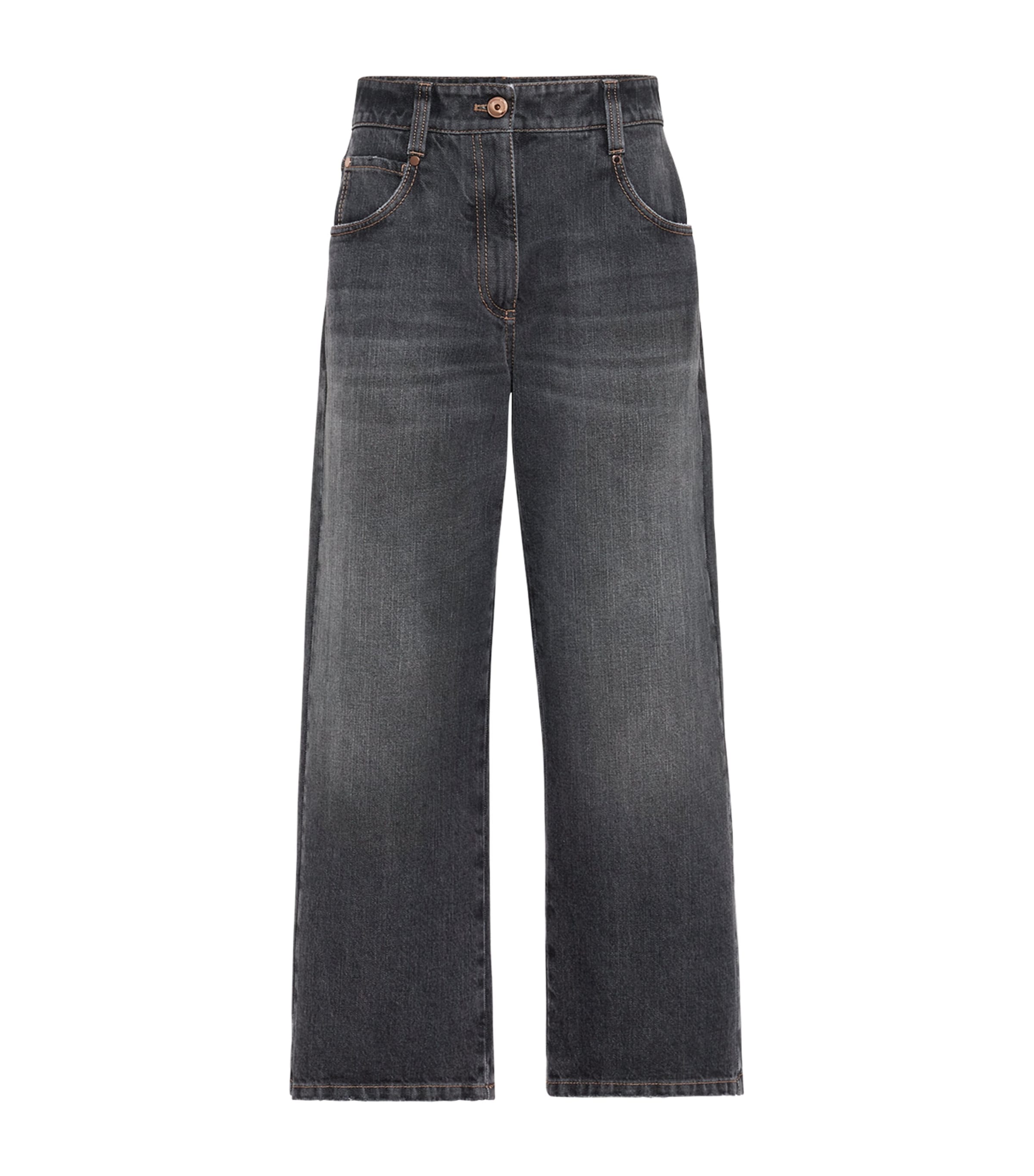 Brunello Cucinelli Logo Patch Mid-rise Straight-fit Jeans In Gray