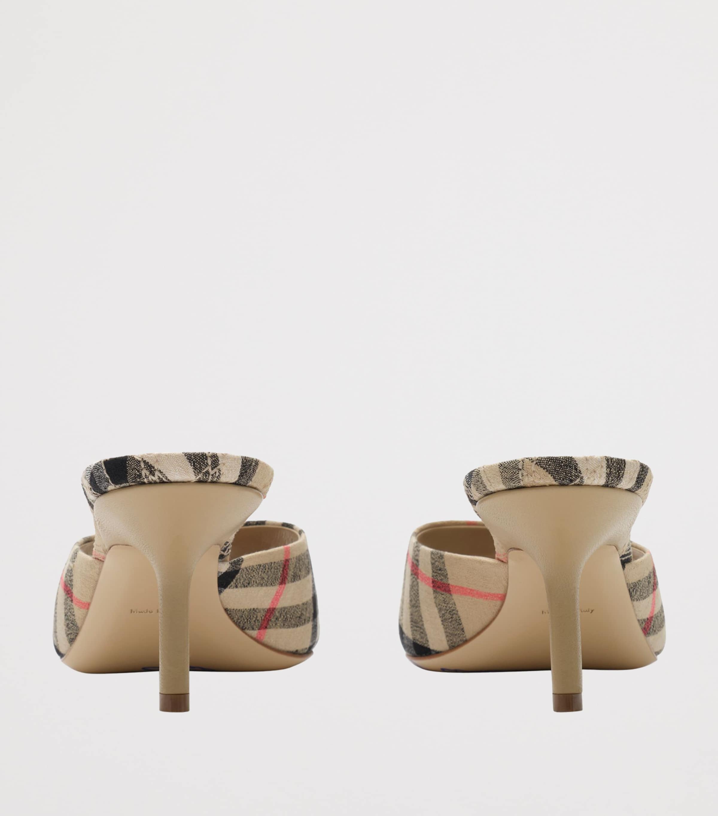 Burberry Linen-Blend Check Mews Mules 65 Sand Ip Check Image 5