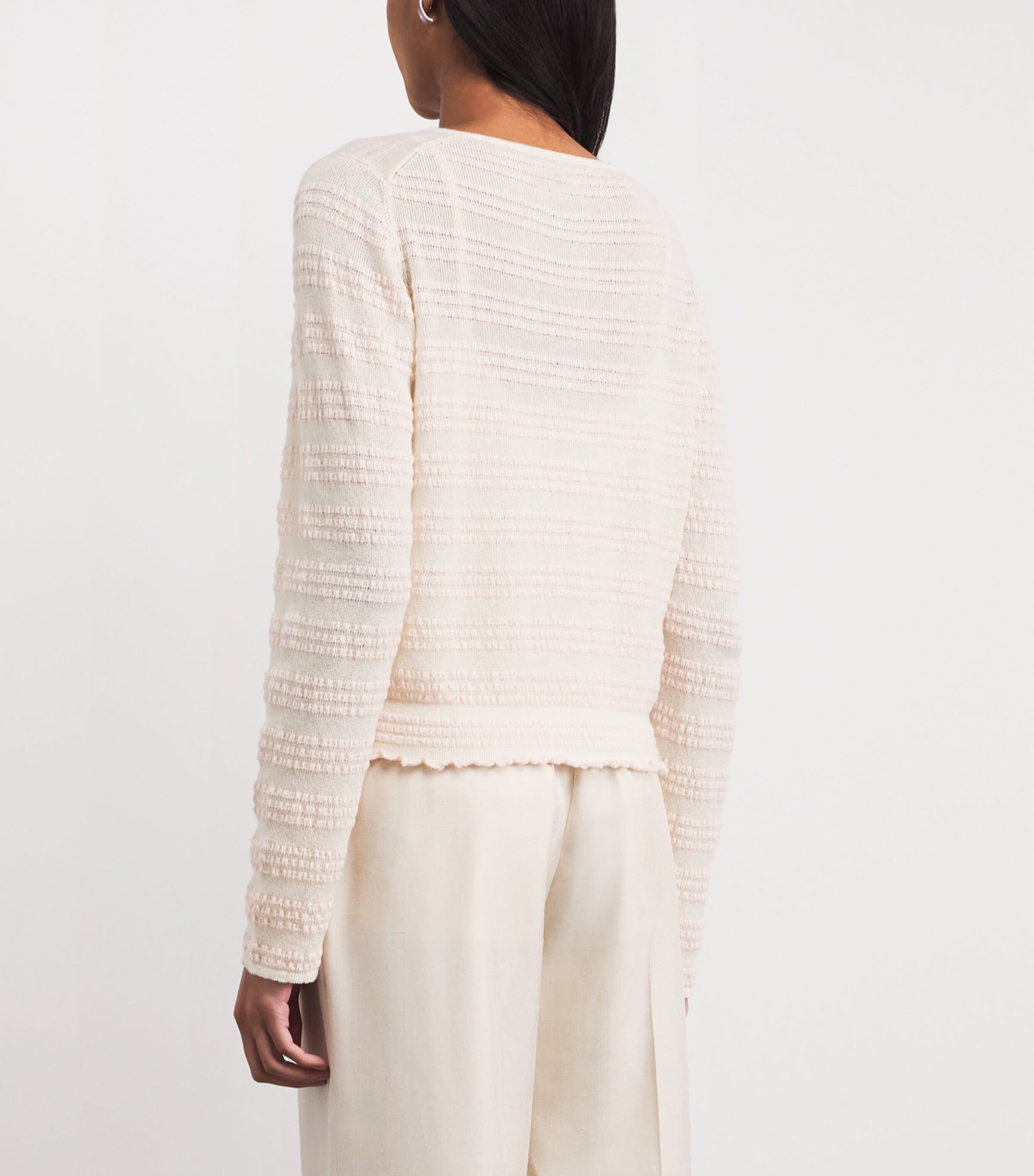 Barrie Womens Cashmere-Cotton Stripe Cardigan Chaty Light Pink Image 5