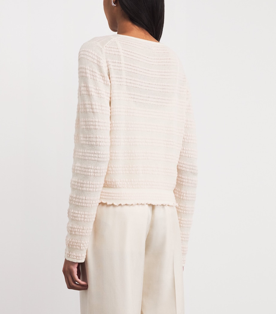 Barrie Womens Cashmere-Cotton Stripe Cardigan Chaty Light Pink Image 5