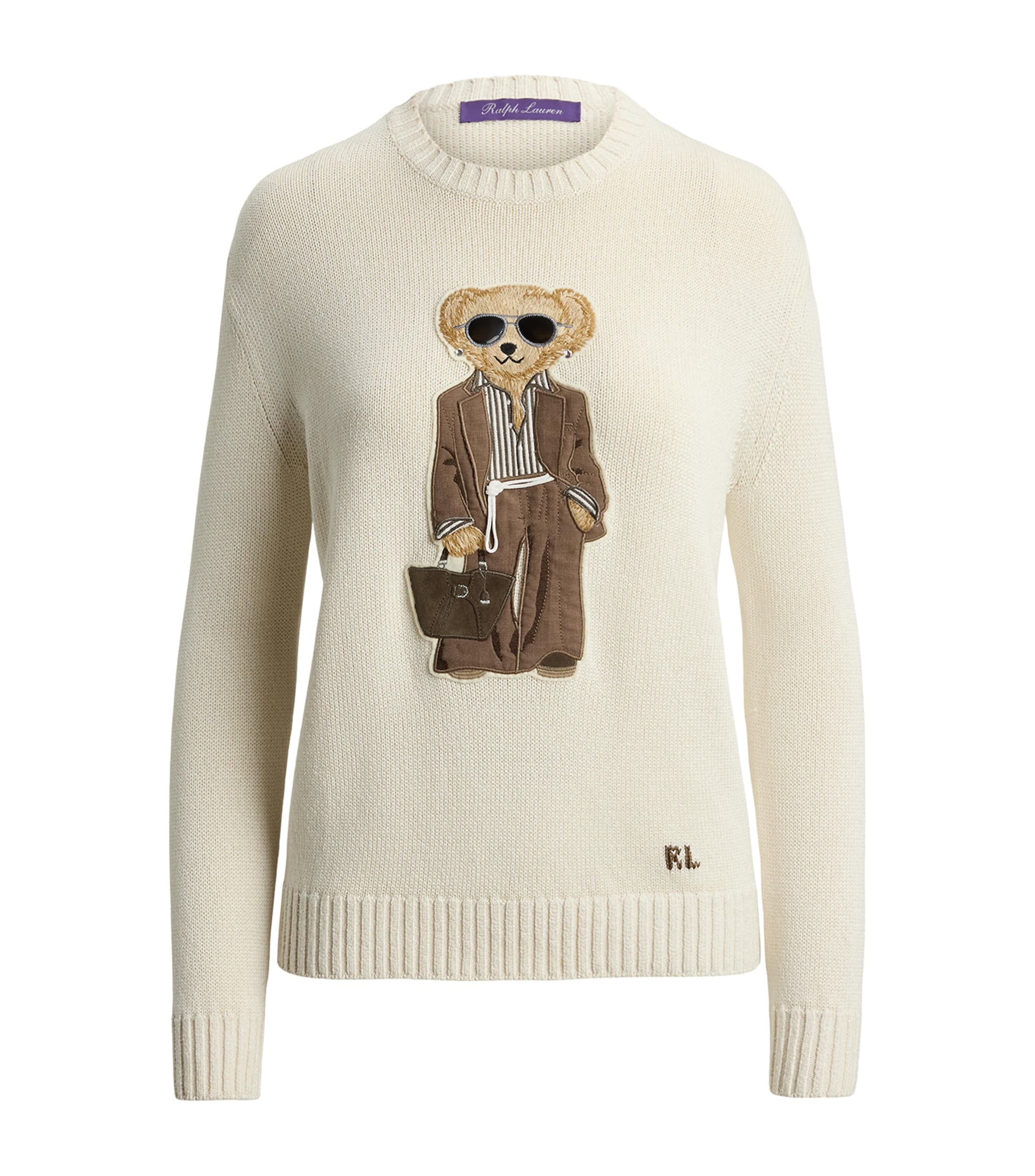 Ralph Lauren Collection Womens Silk Polo Bear Sweater Lux Cream Image 1