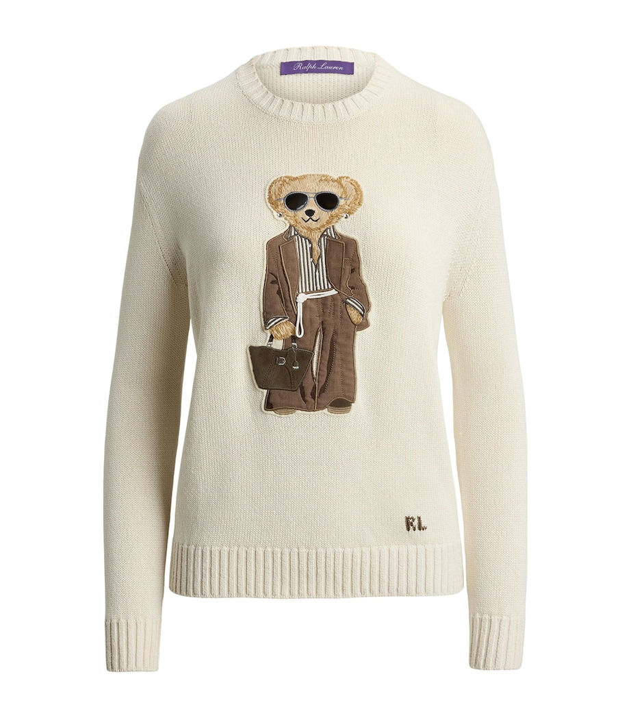Ralph Lauren Collection Womens Silk Polo Bear Sweater Lux Cream Image 1