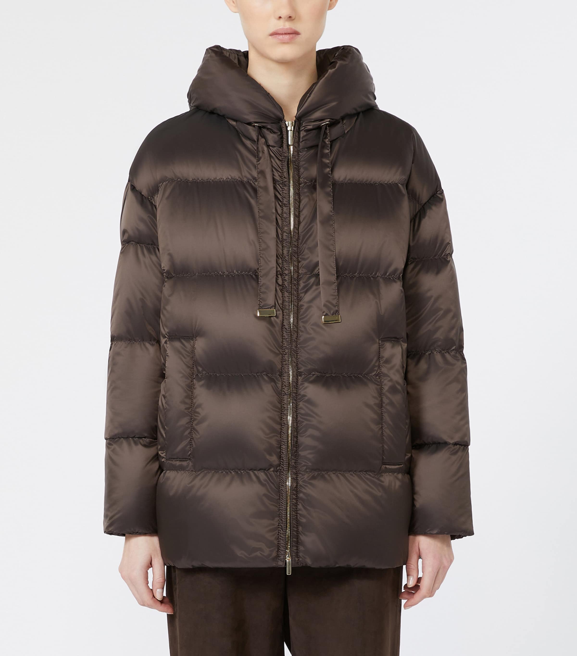 Max Mara Womens Hooded Puffer Jacket Dark Brown Image 3