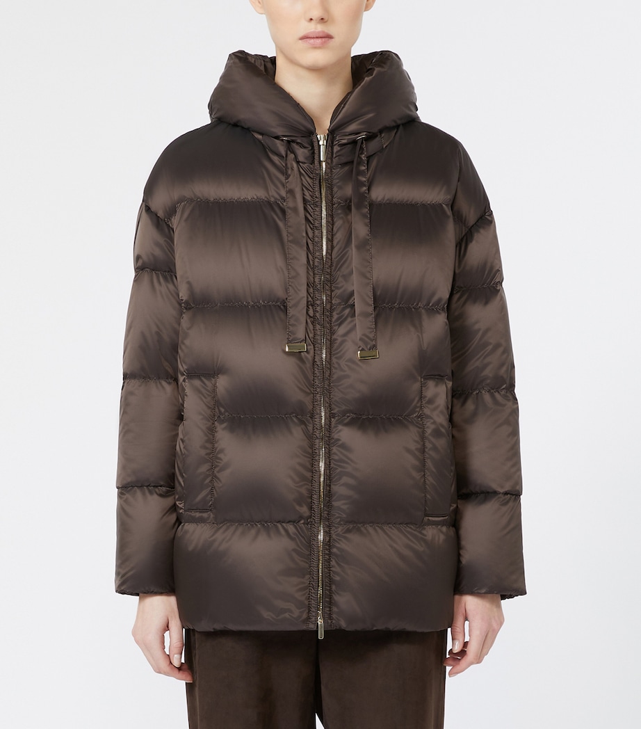 Max Mara Womens Hooded Puffer Jacket Dark Brown Image 3