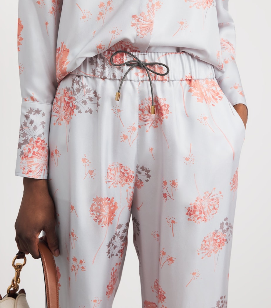 Colombo Womens Silk Floral Wide-Leg Trousers Flower Print Blue Sky Image 3