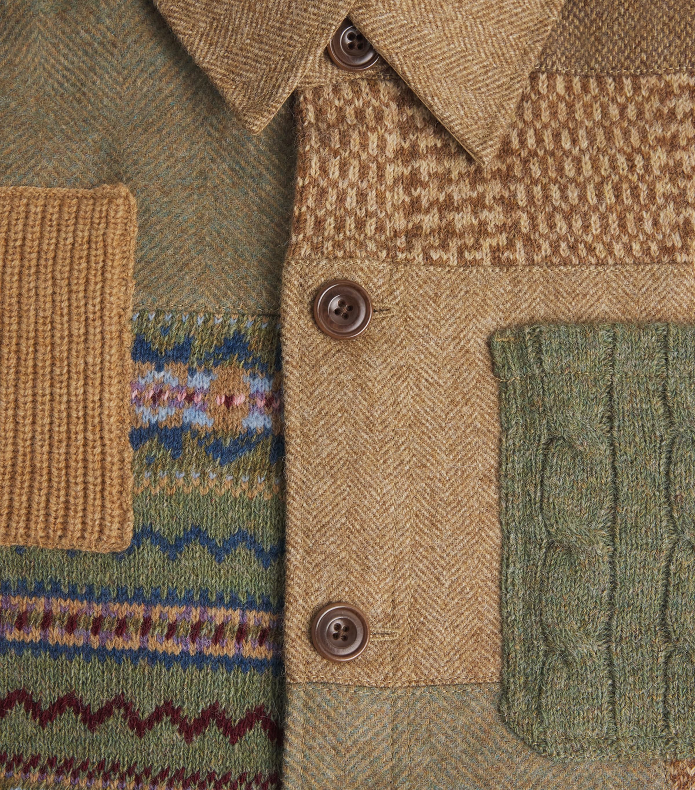 Wool-Cashmere Patchwork Utility Cardigan CLA TAN Image 5