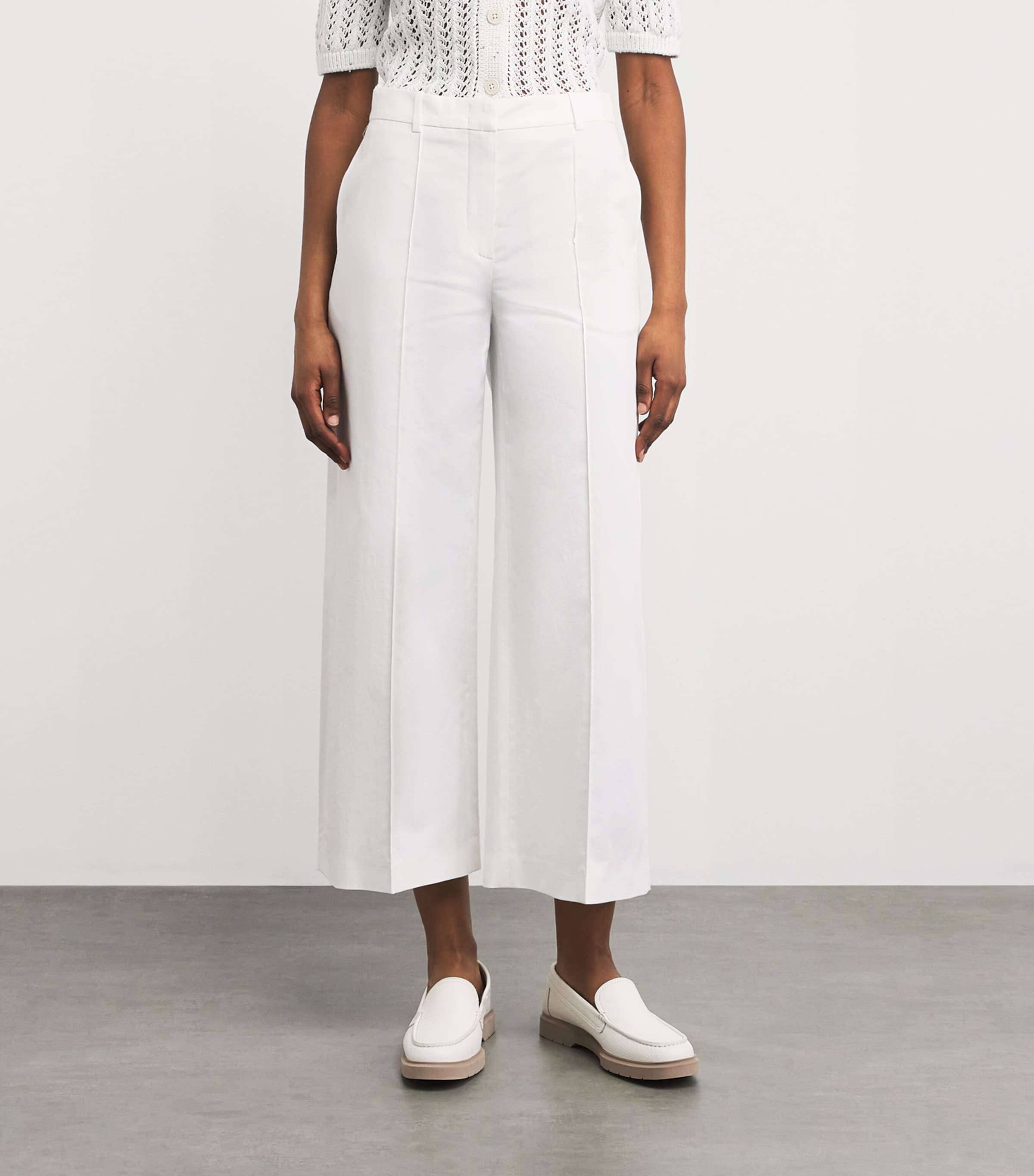 Eleventy Womens Stretch-Cotton Cropped Wide-Leg Trousers Bianco Image 4