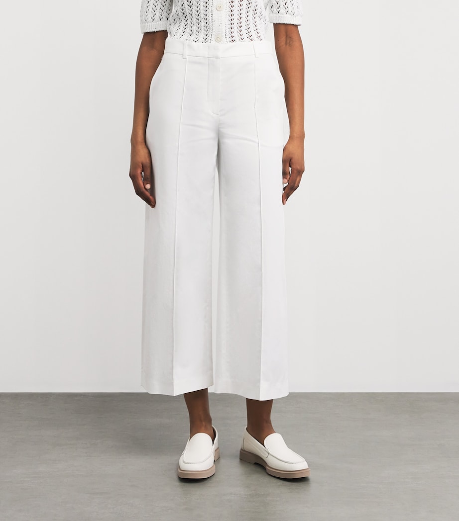 Eleventy Womens Stretch-Cotton Cropped Wide-Leg Trousers Bianco Image 4