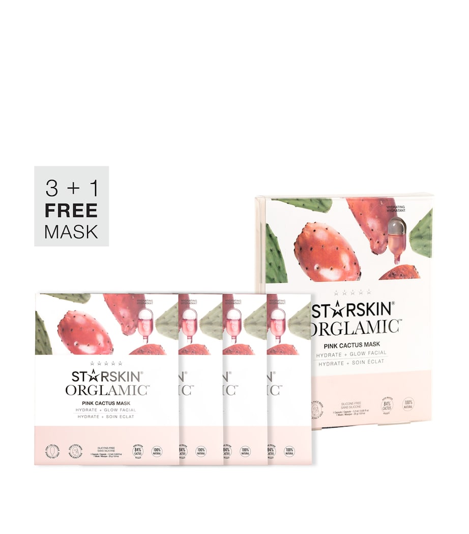 Orglamic Pink Cactus Face Mask (Pack of 4) NO COLOUR Image 1